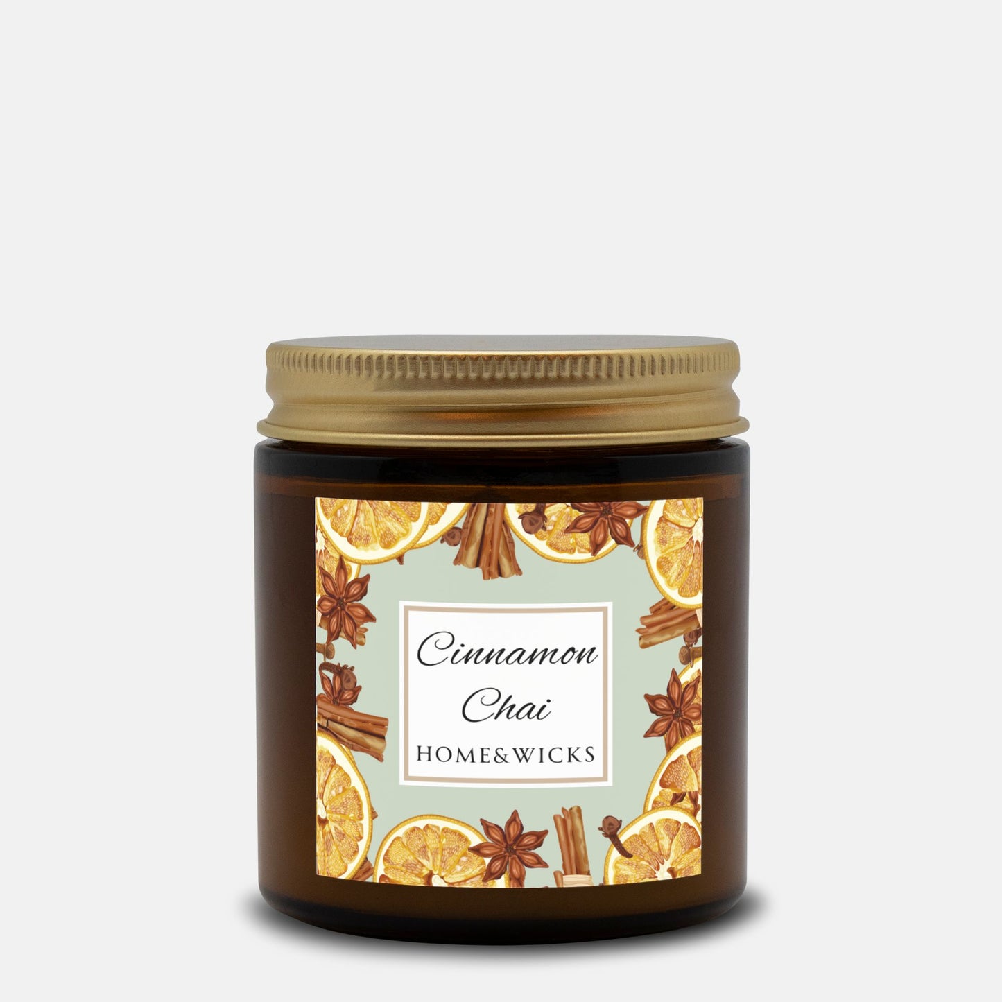 Cinnamon Chai Coconut Apricot Wax Candle, 4 oz. Amber Jar with Gold Lid, Cotton Wick- Cozy Aromatherapy, Spicy Scented Candle, Fall, Winter