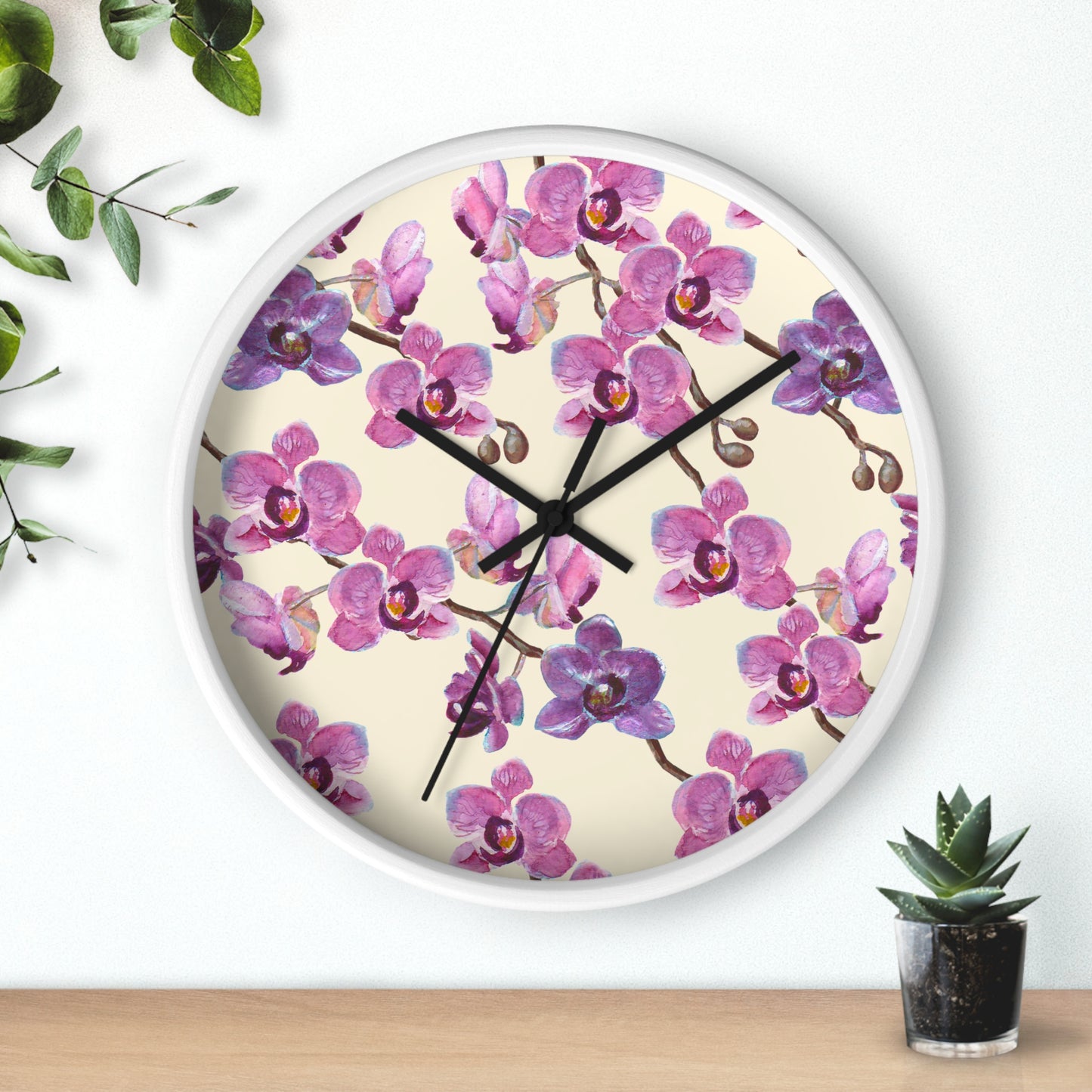 Vanilla Orchid Wall Clock - Select from Black, White or Natural Wood Color