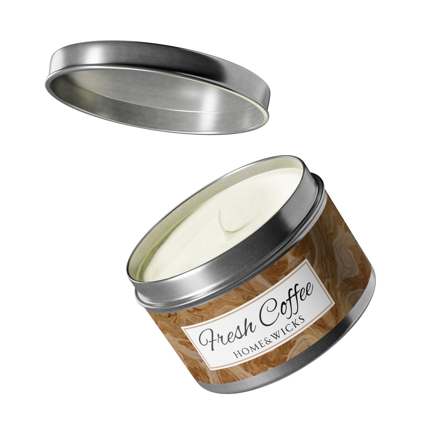 Fresh Coffee Scented Coconut Soy Wax Candle, 8oz. Silver Tin Jar with Lid - Cozy Home Decor, Garamond, Aromatherapy Gift, Relaxing Coffee Candle