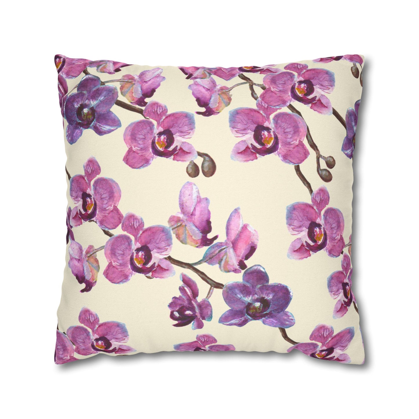 Vanilla Orchid Printed Square Pillow Cover (no insert) - Multiple Sizes (14"x14", 16"x16", 18"x18", 20"x20"), Includes zipper closure