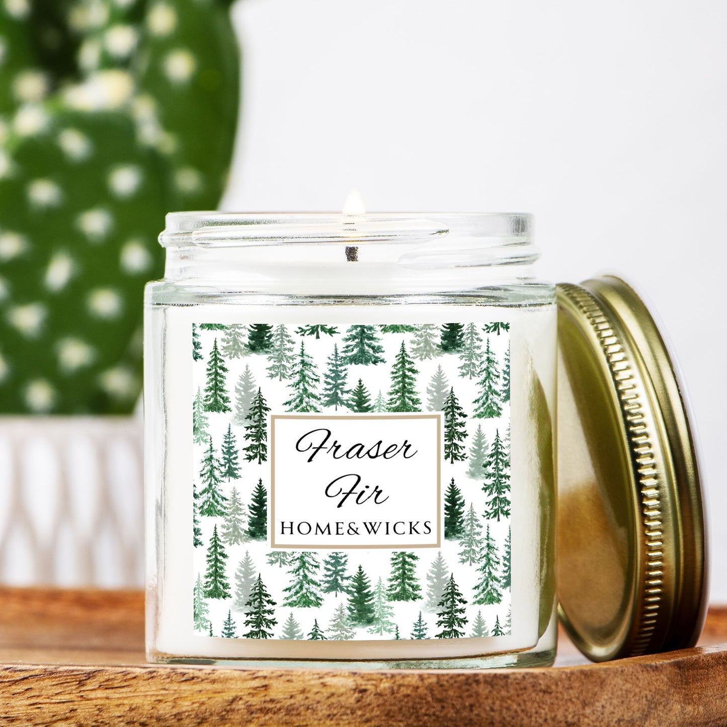 Fraser Fir Scented 4 oz. Coconut Apricot Wax Candle, Clear Jar with Gold Lid, Cotton Wick - Christmas Candle, Holiday Decor, Winter Candle