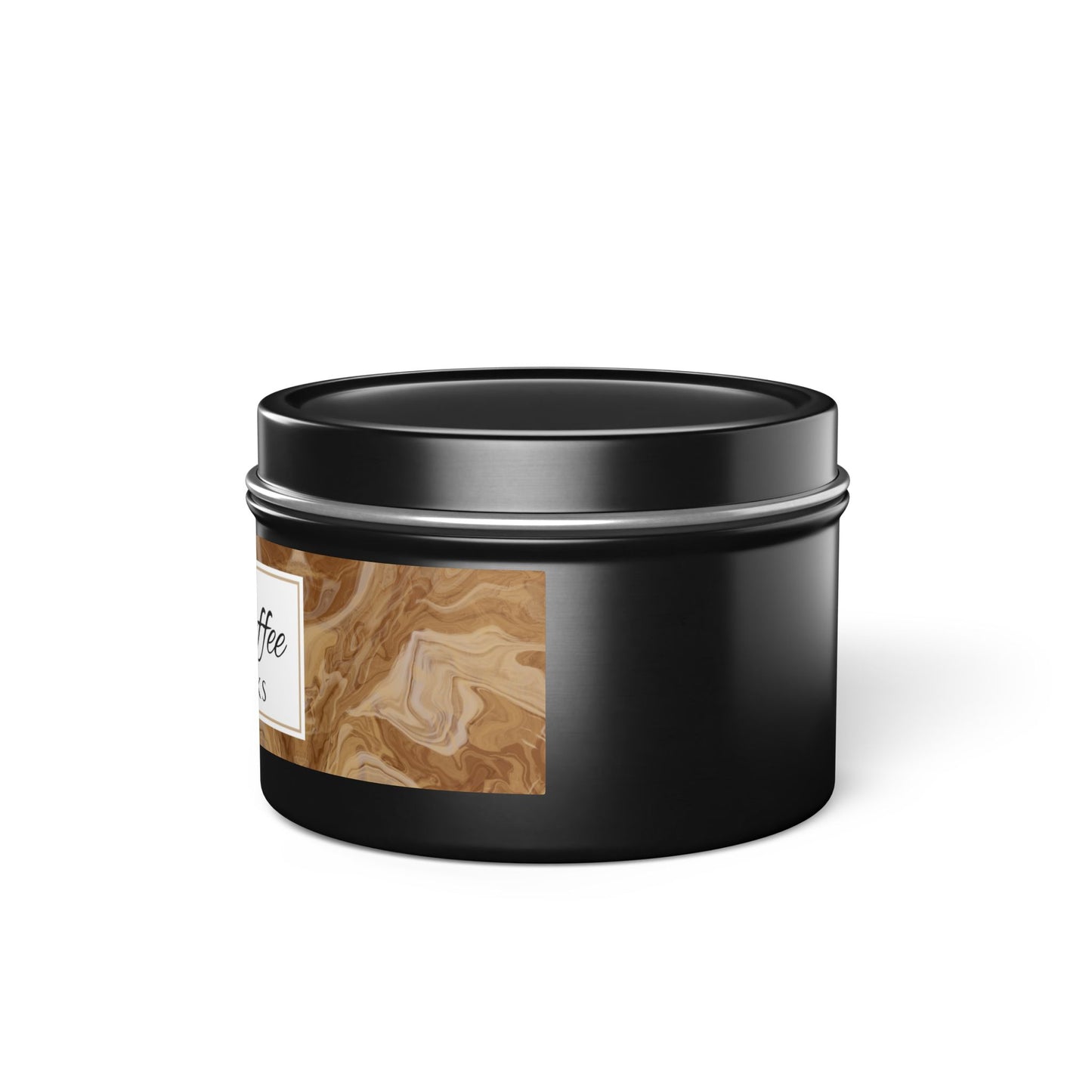 Fresh Coffee Scented Coconut Soy Wax Candle, 4 oz. Black Tin Jar with Lid - Cozy Home Decor, Garamond, Aromatherapy Gift, Relaxing Coffee Candle