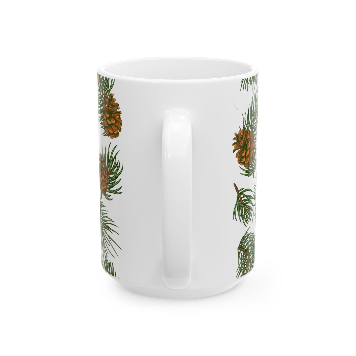 Needles & Cones Ceramic Mug - 11 oz. & 15 oz. options, Christmas Coffee Cup, Holiday Gift, Christmas Mug