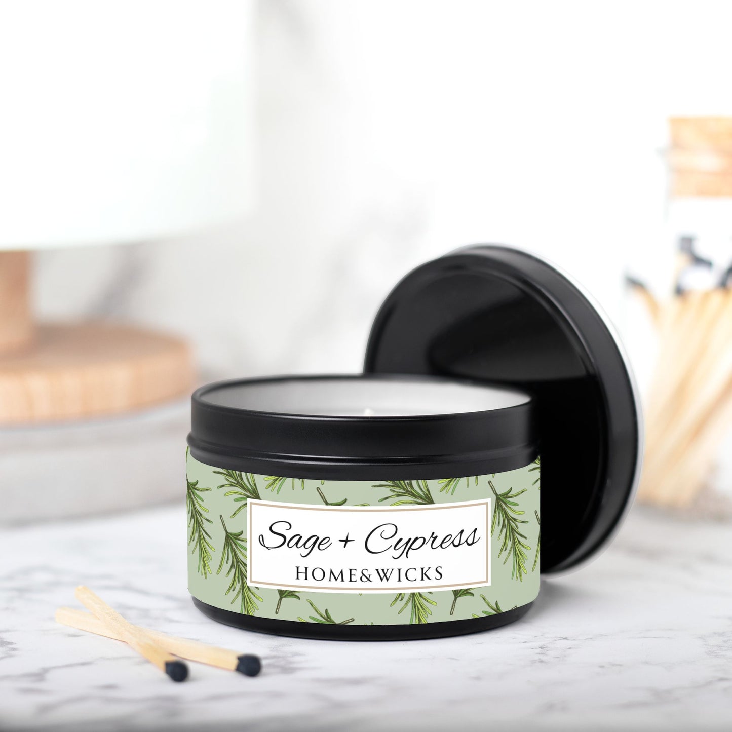 Sage & Cypress Coconut Soy Wax Candle, 8 oz. Black Tin Jar with Lid - Aromatic Scented Candle, Captivating Scented Candle, Fall Candle