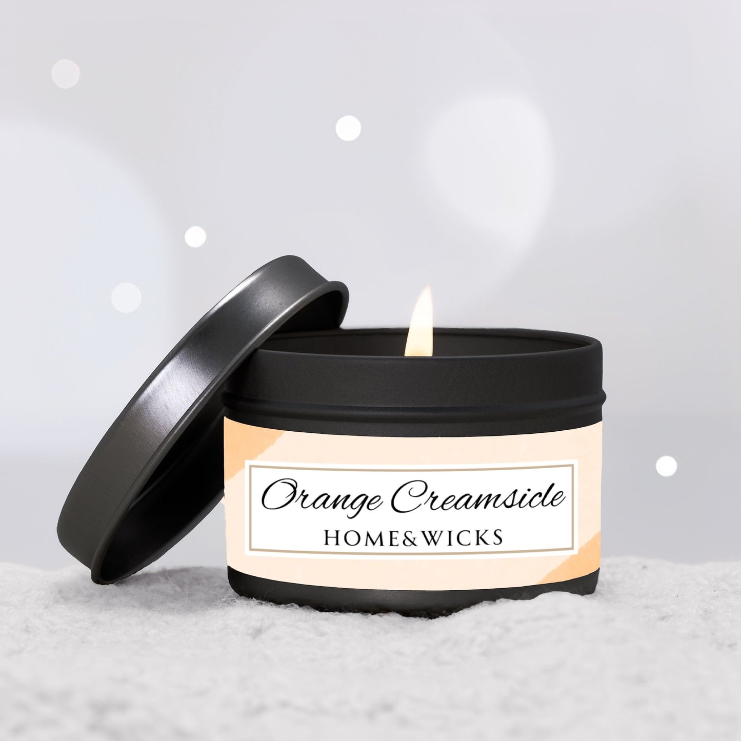 Orange Creamsicle Coconut Soy Wax Candle, 4 oz. Black Tin Jar with Lid - Summer Candle, Orange Scented Candle, Gourmand Scented Candle