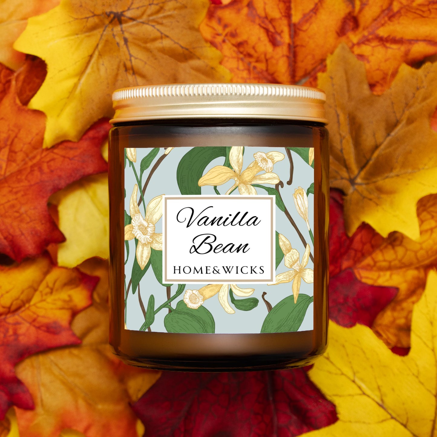 Vanilla Bean Coconut Apricot Wax Candle, 9 oz Amber Jar, Gold Lid - Relaxing Scent, Gift for Her, Vanilla Aromatherapy, Natural Coconut Wax