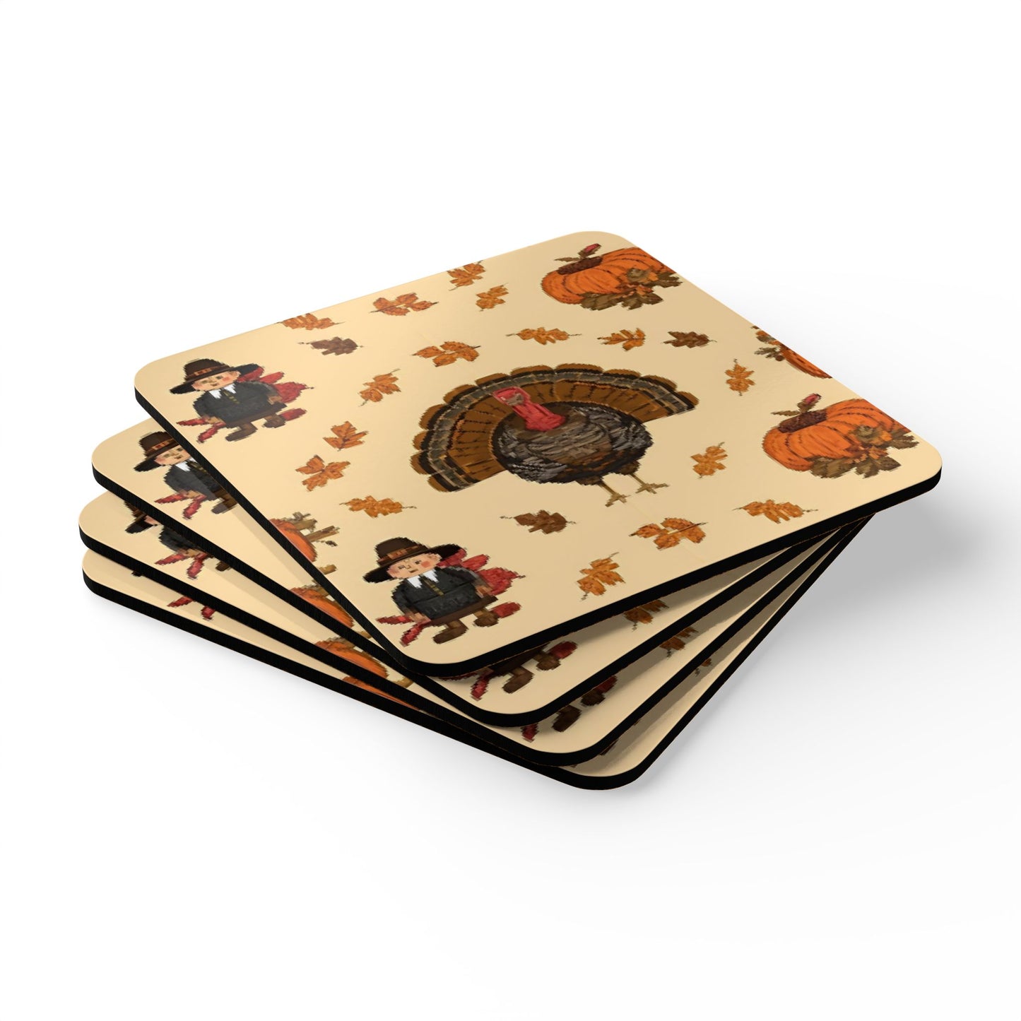 Thanksgiving Turkeys Coasters - Set of 4, Thanksgiving Coasters, Fall Table Decor, Coaster Gift Set, Cork Backed Coasters, Autumn Home Decor, Thanksgiving Drink Coasters
