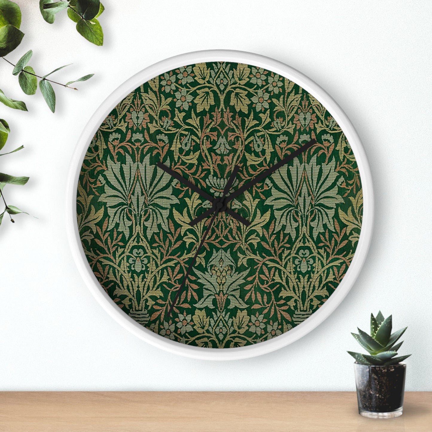 Flower Garden Wall Clock - Select from Black, White or Natural Wood Color