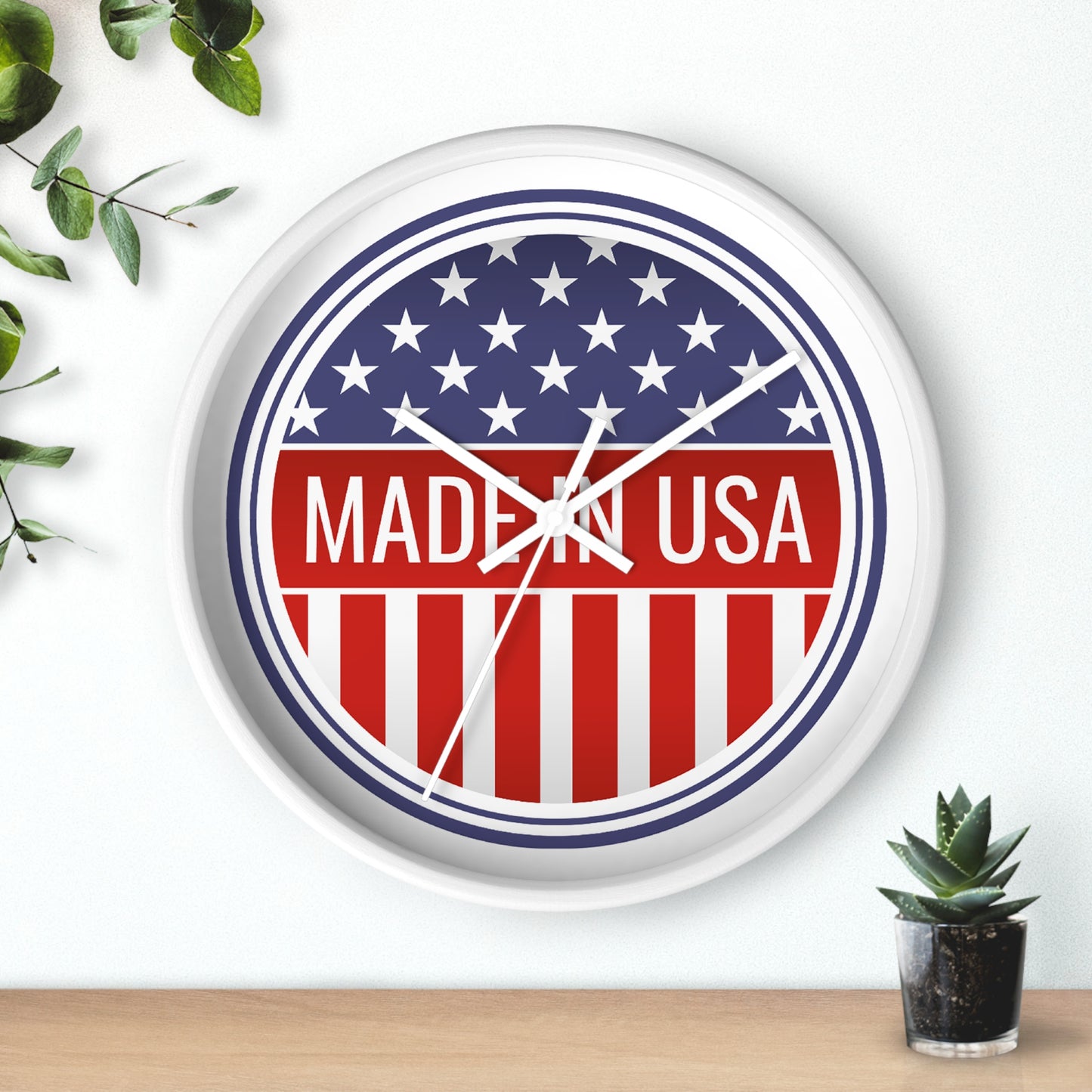 Made in USA Wall Clock - Select from Black, White or Natural Wood Frame Color - Patriotic Wall Clock - Made in USA Design, Home Decor, Americana Gift, Unique Wall Art, Independence Day Decoration