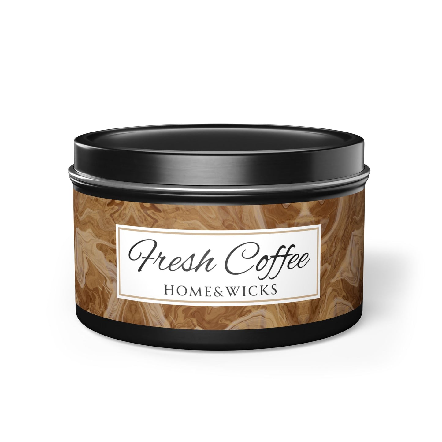 Fresh Coffee Scented Coconut Soy Wax Candle, 8 oz. Black Tin Jar with Lid -Coffee Lover Candle, Garamond, Aromatherapy Gift, Relaxing Coffee Candle