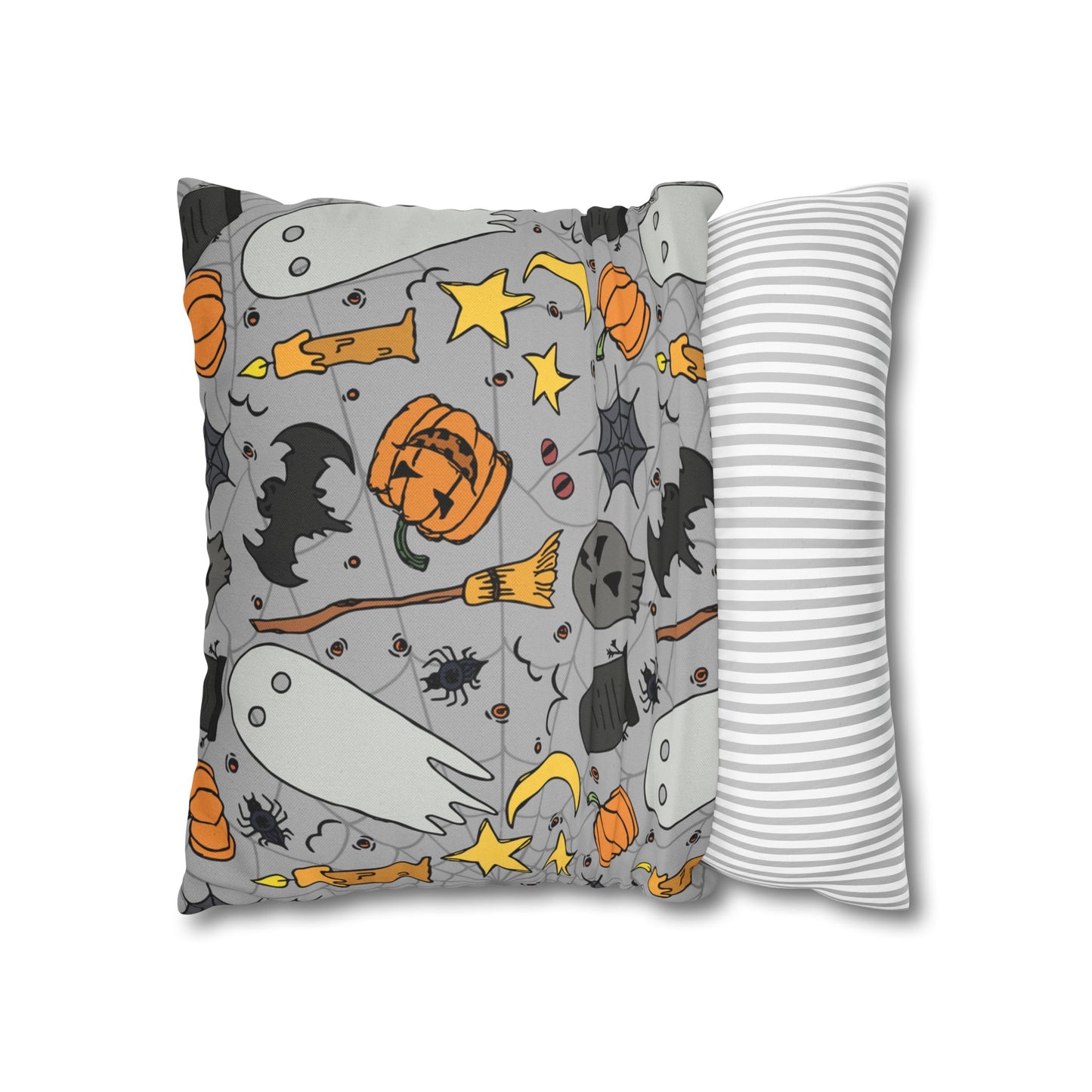 Halloween Fun Printed Square Pillow Cover (no insert) - Multiple Sizes (14"x14", 16"x16", 18"x18", 20"x20"), Includes insert and zipper closure - Halloween Ghosts Decorative Pillowcase, Spooky Home Decor, Halloween Accent Throw Pillowcase