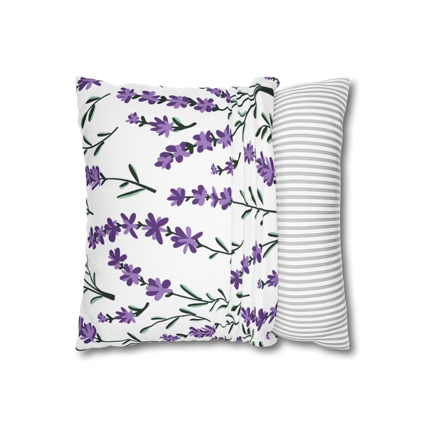 Lavender White Printed Square Pillow Cover (no insert) - Multiple Sizes (14"x14", 16"x16", 18"x18", 20"x20"), Includes zipper closure