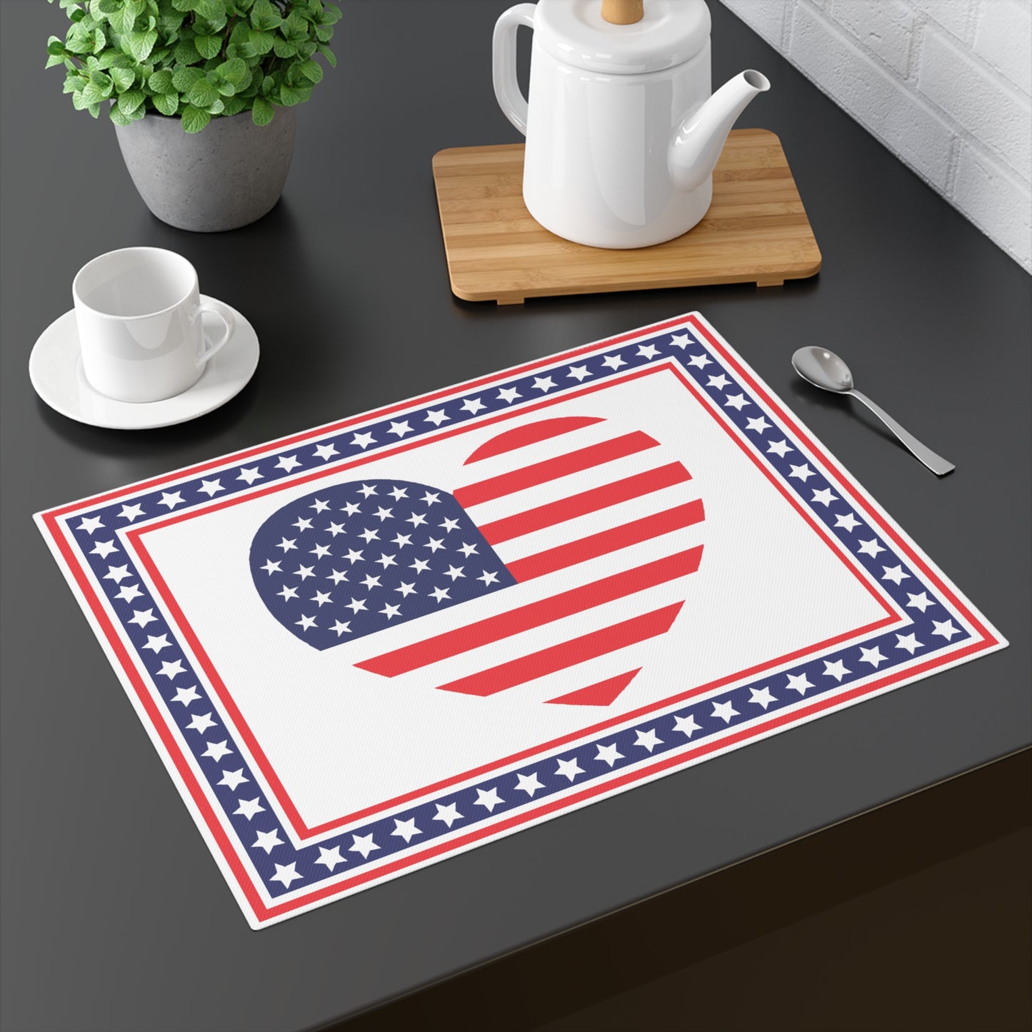 American Flag Heart Placemat - 18" × 14" Cotton Twill - Patriotic Heart Placemat, USA Love Table Decor, 4th of July Dining, Holiday Entertaining, American Flag Kitchen Decor, Heart Design Decor