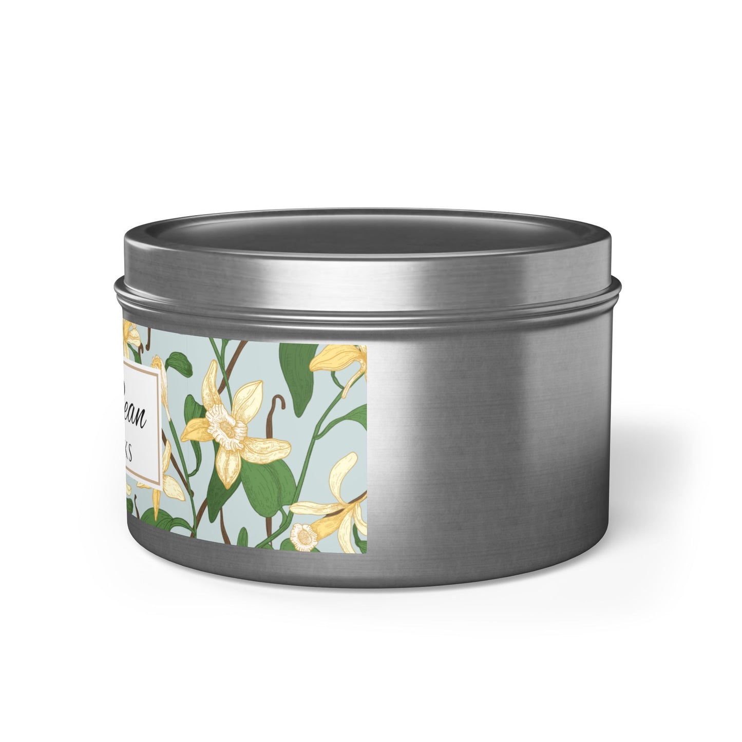 Vanilla Bean Scented Coconut Soy Wax Candle, 8 oz. Silver Tin Jar with Lid - Relaxing Vanilla Candle, Gift for Her, Vanilla Aromatherapy