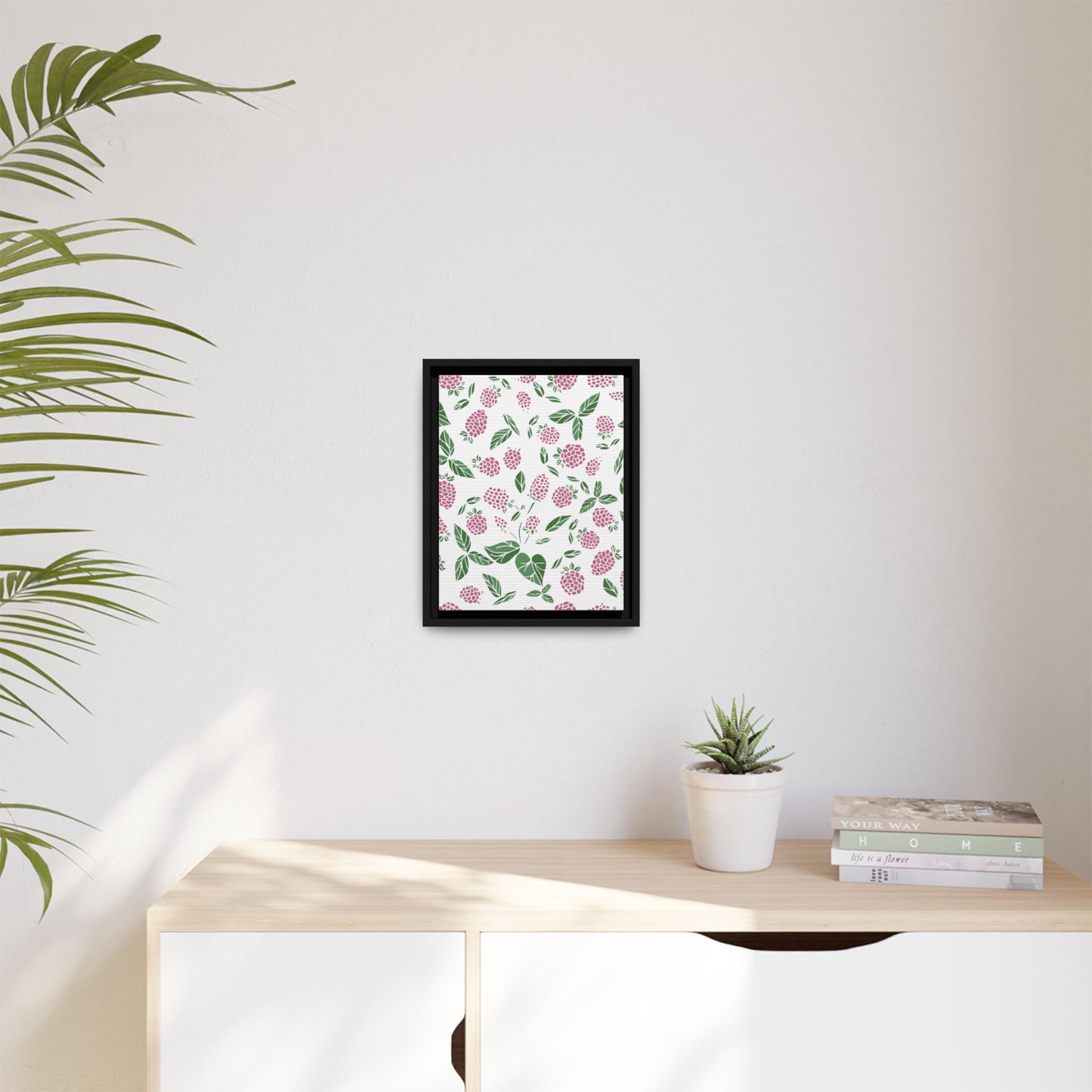 Pink Berry Framed Matte Canvas Art - Multiple Frame Colors & Size Options