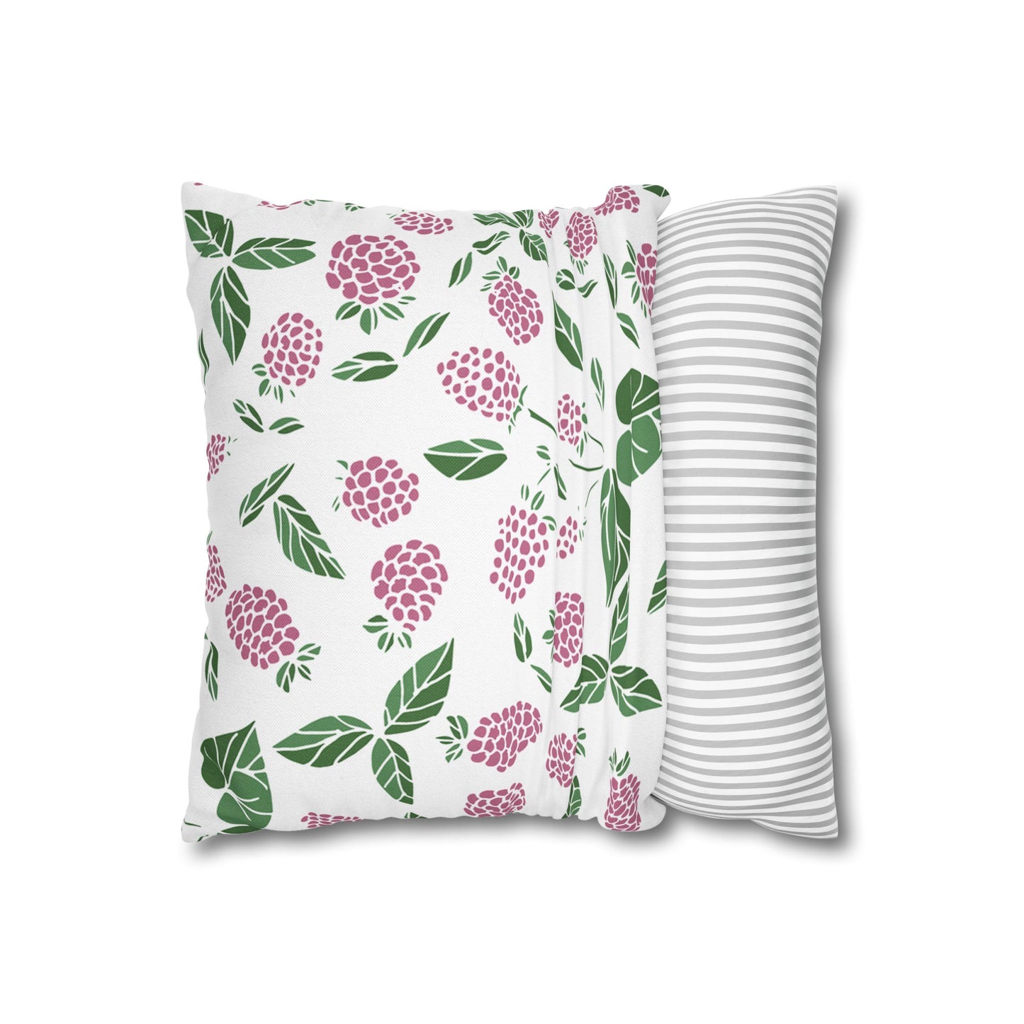 Pink Berry Printed Square Pillow Cover (no insert) - Multiple Sizes (14"x14", 16"x16", 18"x18", 20"x20"), Includes zipper closure