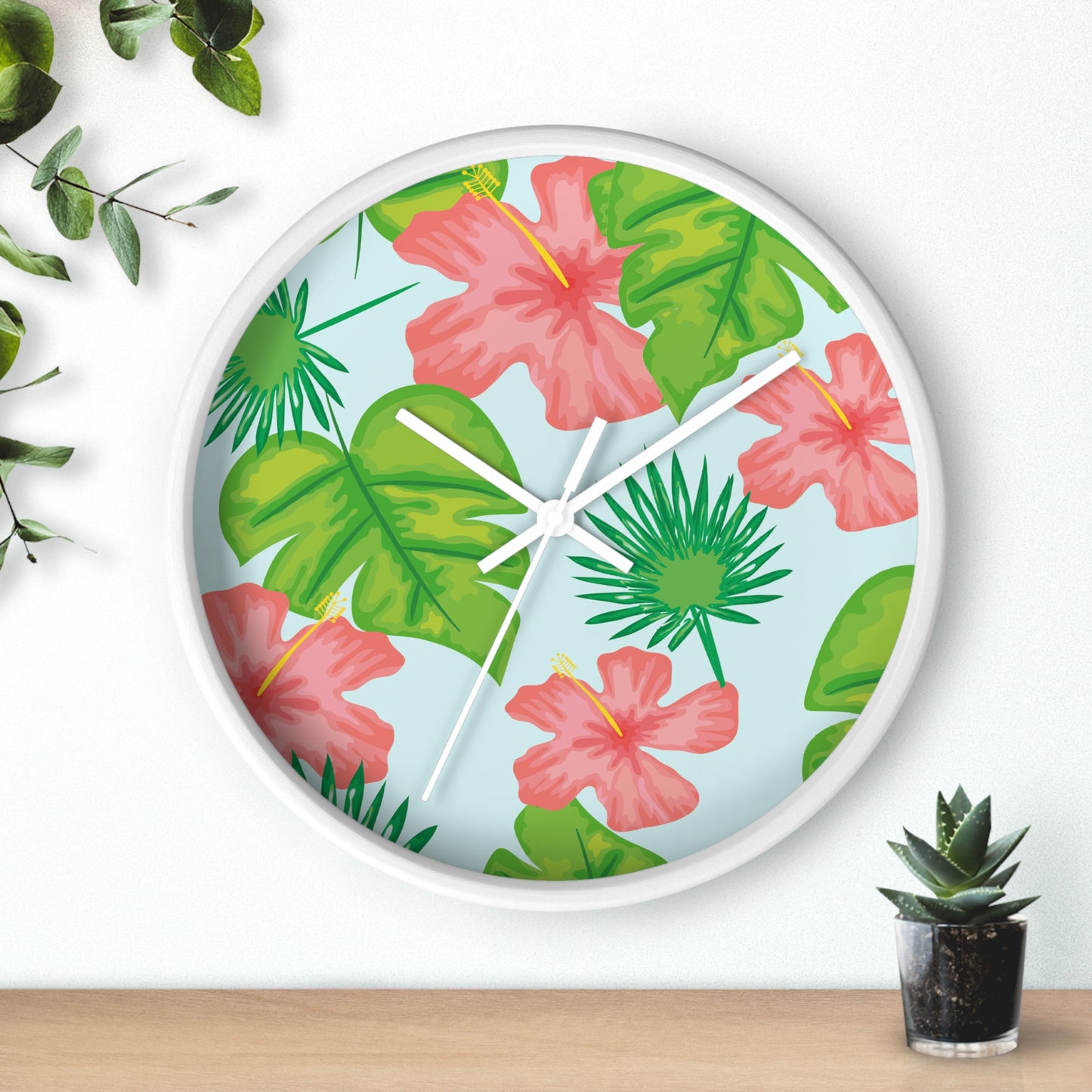 Tropical Island Wall Clock - Select from Black, White or Natural Wood Color