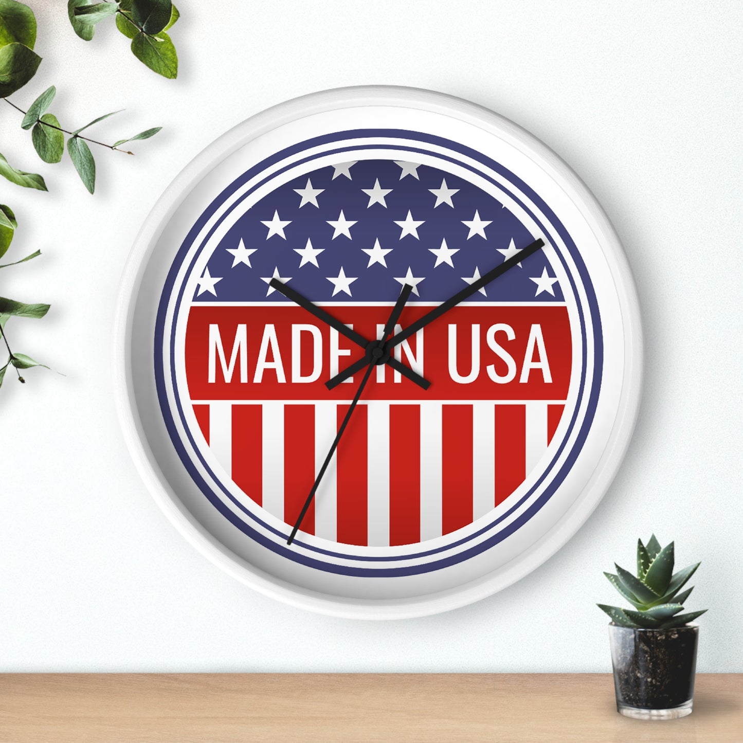 Made in USA Wall Clock - Select from Black, White or Natural Wood Frame Color - Patriotic Wall Clock - Made in USA Design, Home Decor, Americana Gift, Unique Wall Art, Independence Day Decoration