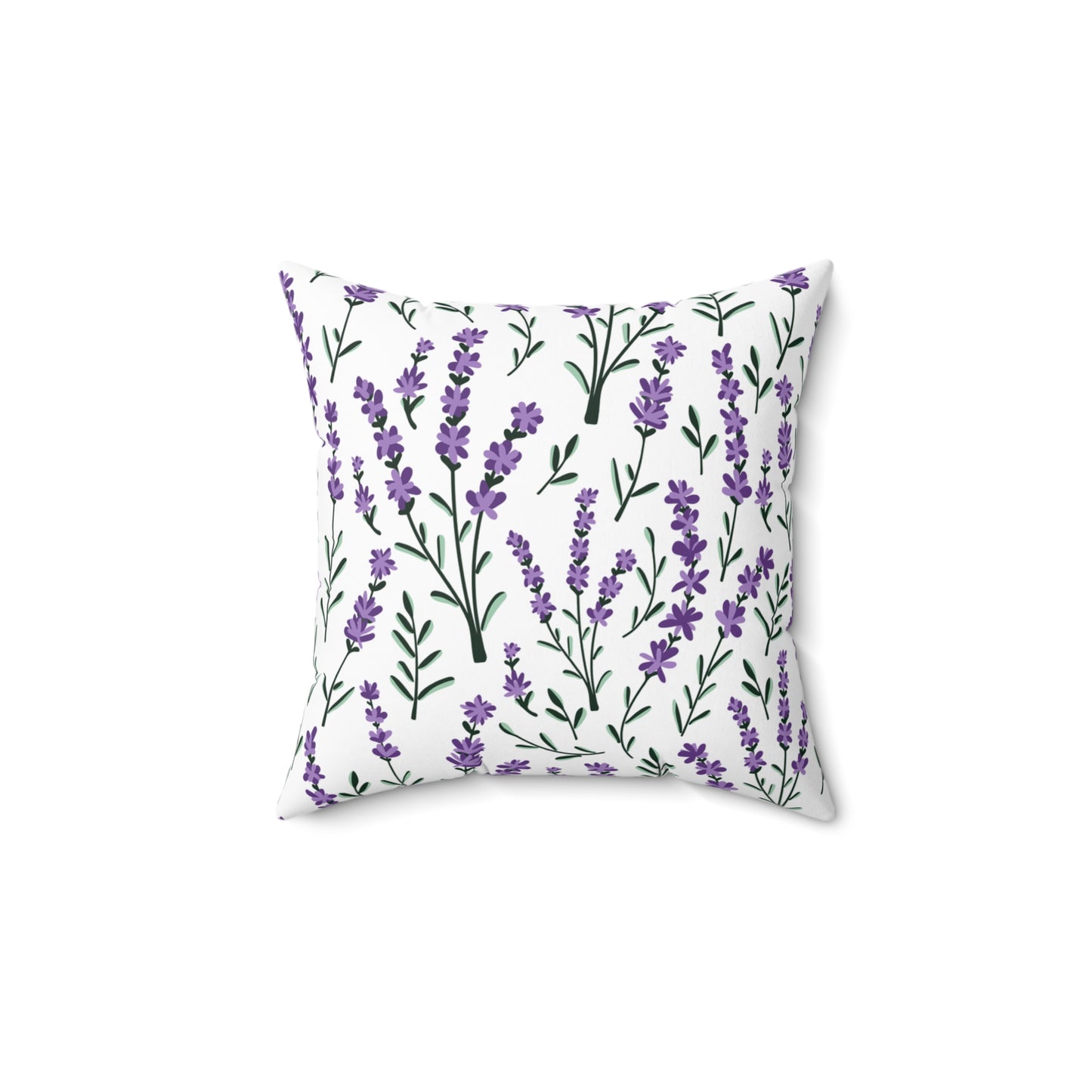 Lavender White Printed Square Pillow Cover with Insert - Multiple Sizes (14"x14", 16"x16", 18"x18", 20"x20"), Includes insert and zipper closure