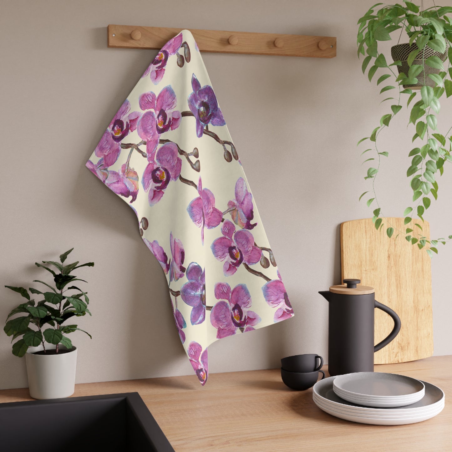 Vanilla Orchid Printed Tea Towels - 100% Cotton Twill, 18" x 30"