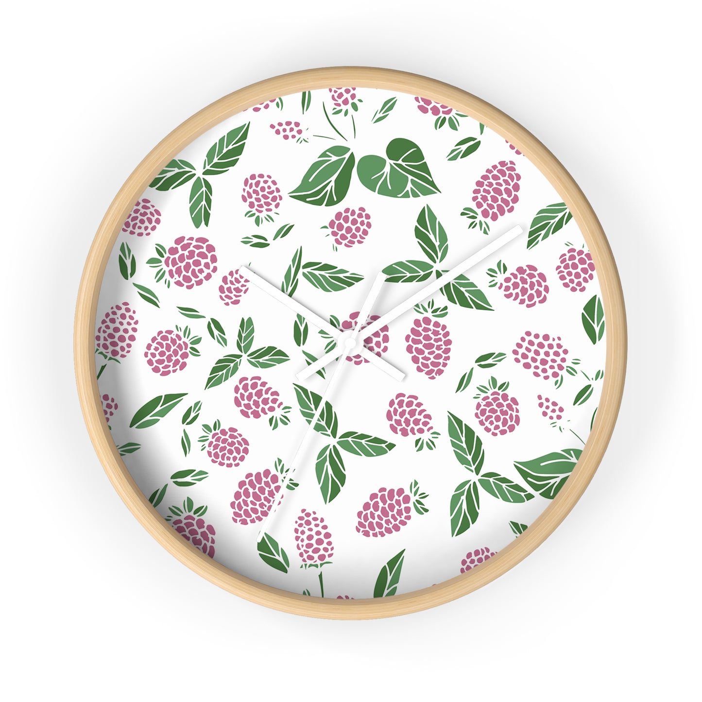 Pink Berry Wall Clock - Select from Black, White or Natural Wood Color