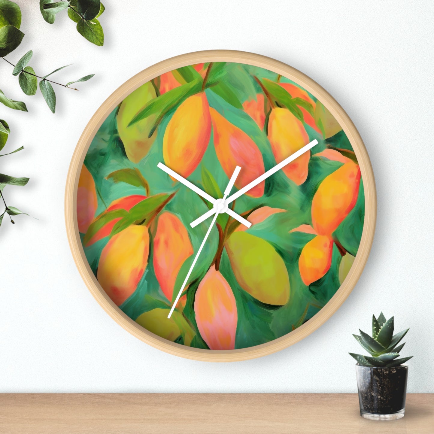 Mangoes Wall Clock - Select from Black, White or Natural Wood Color