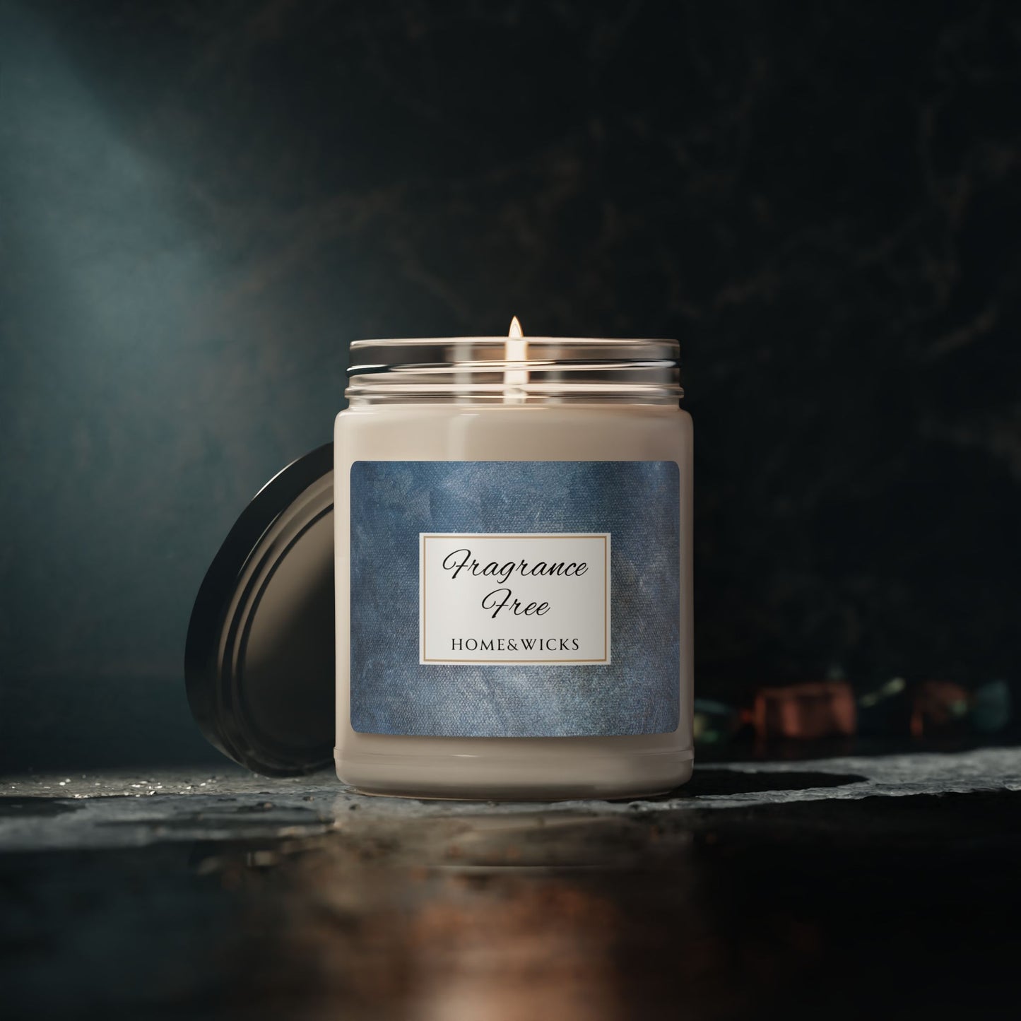 Unscented, Fragrance Free Soy Wax Candle, 9 oz. Clear Jar with Black Lid - Cotton Wicked