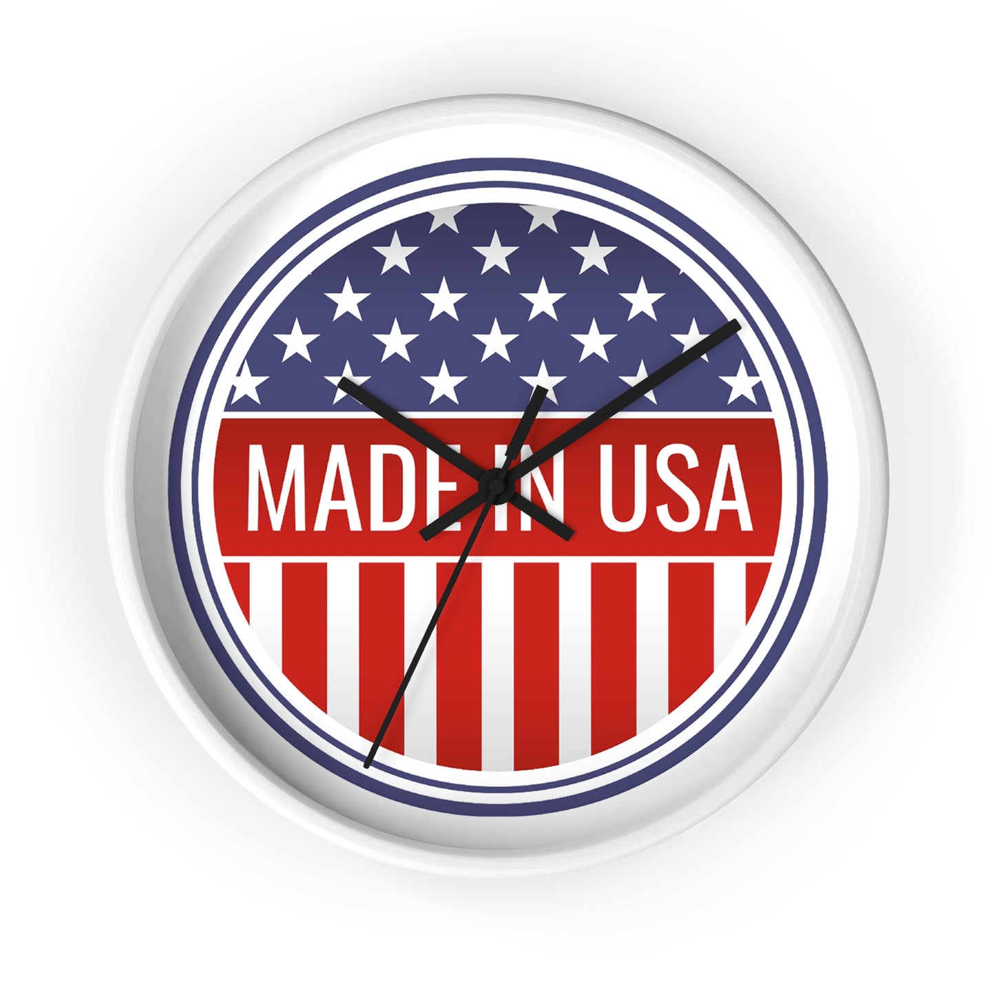 Made in USA Wall Clock - Select from Black, White or Natural Wood Frame Color - Patriotic Wall Clock - Made in USA Design, Home Decor, Americana Gift, Unique Wall Art, Independence Day Decoration