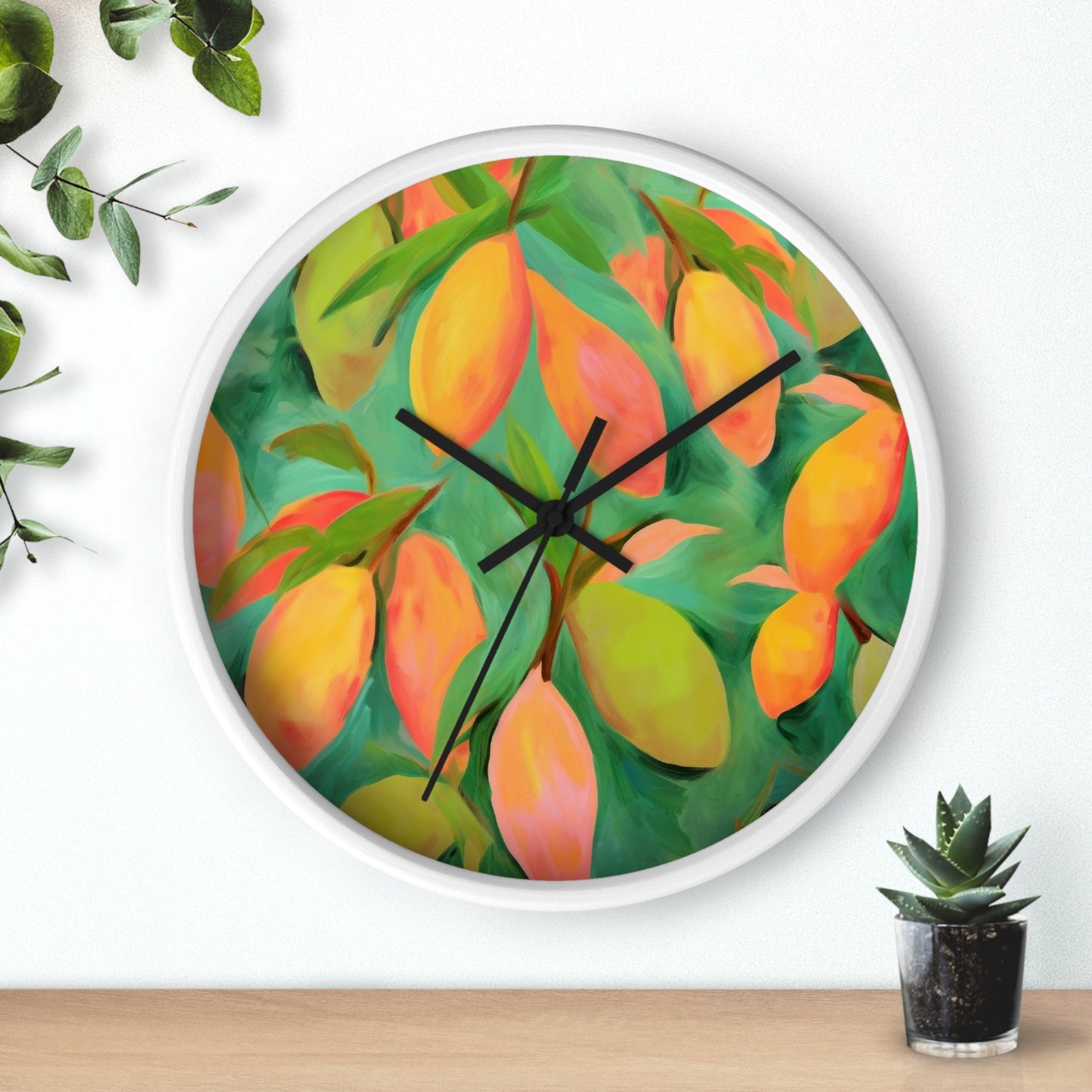Mangoes Wall Clock - Select from Black, White or Natural Wood Color