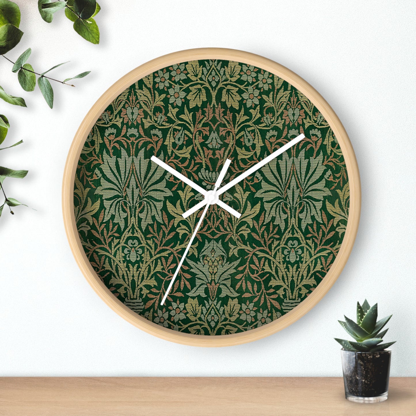 Flower Garden Wall Clock - Select from Black, White or Natural Wood Color