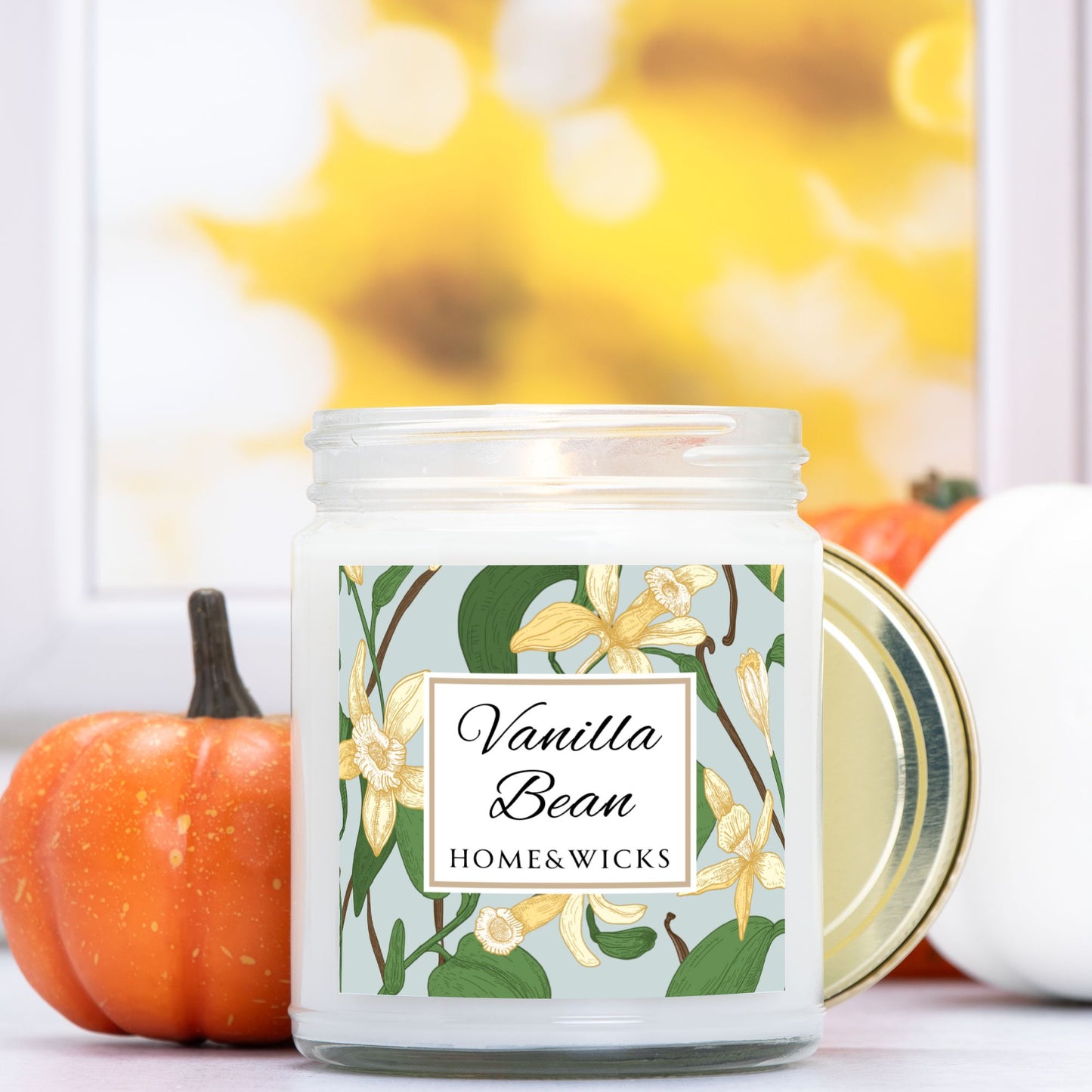 Vanilla Bean Coconut Apricot Wax Candle, 9 oz Amber Jar, Gold Lid - Relaxing Scent, Gift for Her, Vanilla Aromatherapy, Natural Coconut Wax