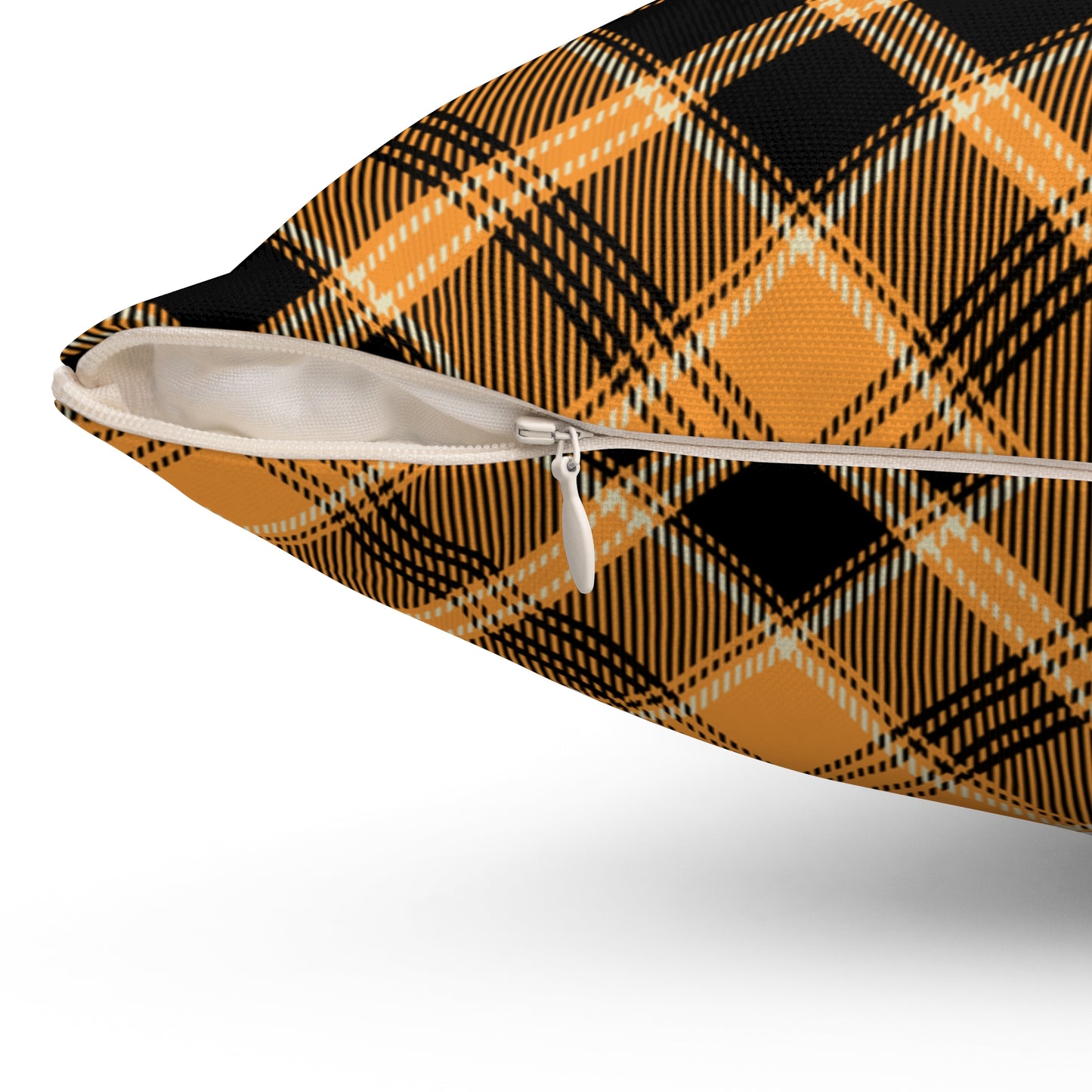 Halloween Plaid Square Pillow (includes insert) Multiple Sizes (14"x14", 16"x16", 18"x18", 20"x20") - Halloween Home Decor, Autumn Fall Pillow Accent, Halloween Spun Polyester Square Pillow, Orange & Black Plaid Pillow