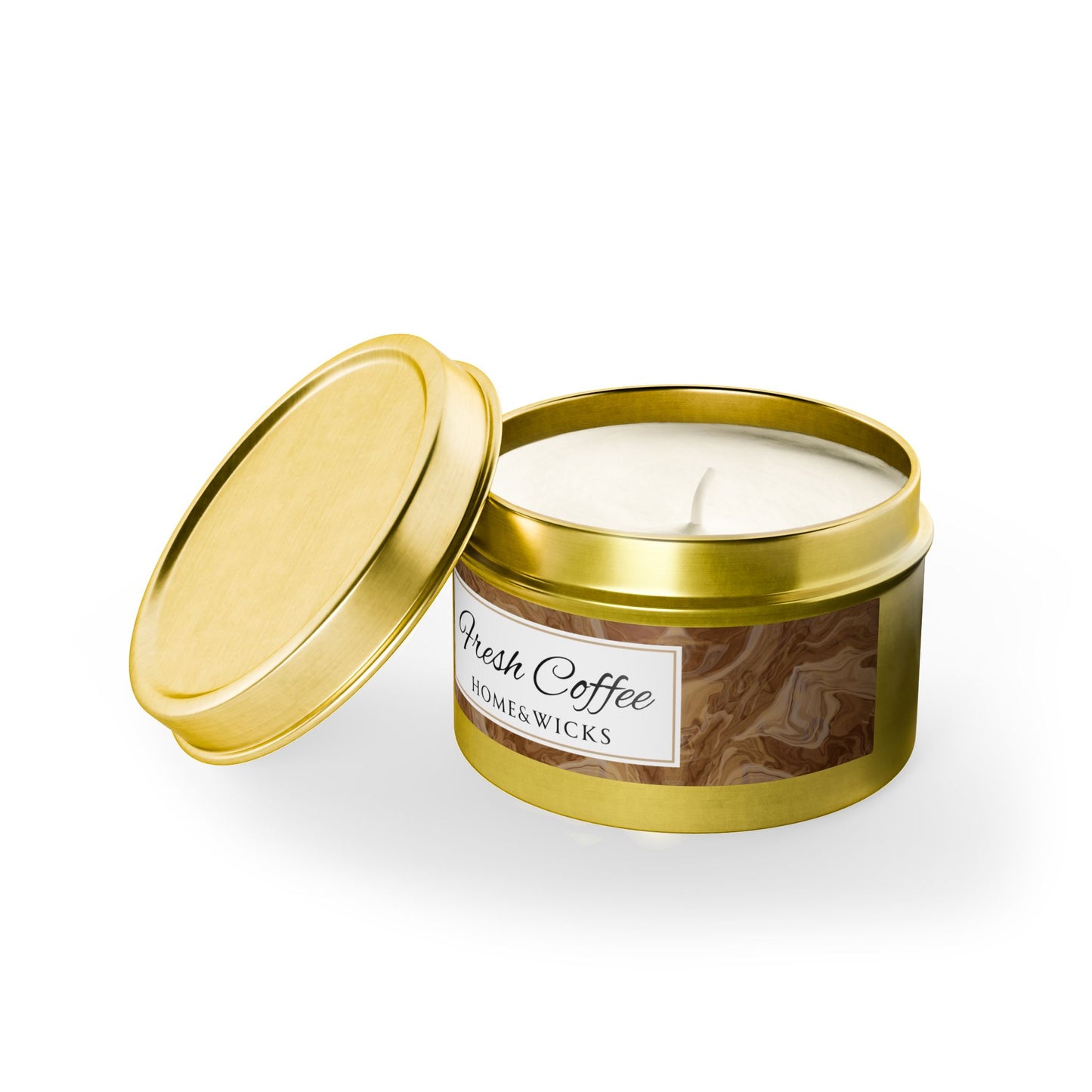 Fresh Coffee Scented Coconut Soy Wax Candle, 4 oz. Gold Tin Jar with Lid - Coffee Lover Candle Gift & Decor, Garamond, Aromatherapy Gift, Relaxing Coffee Candle