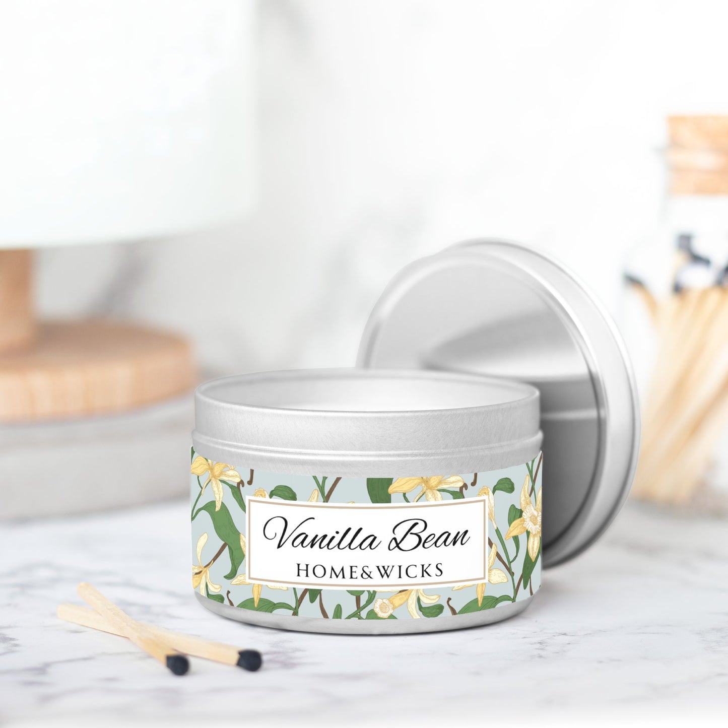 Vanilla Bean Scented Coconut Soy Wax Candle, 8 oz. Silver Tin Jar with Lid - Relaxing Vanilla Candle, Gift for Her, Vanilla Aromatherapy