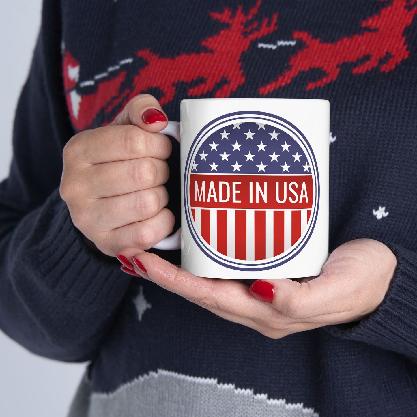 Made in USA Mug - 11 oz. & 15 oz. size options - Patriotic Ceramic Mug, Independence Day Gift, American Flag Coffee Cup, USA Drinkware