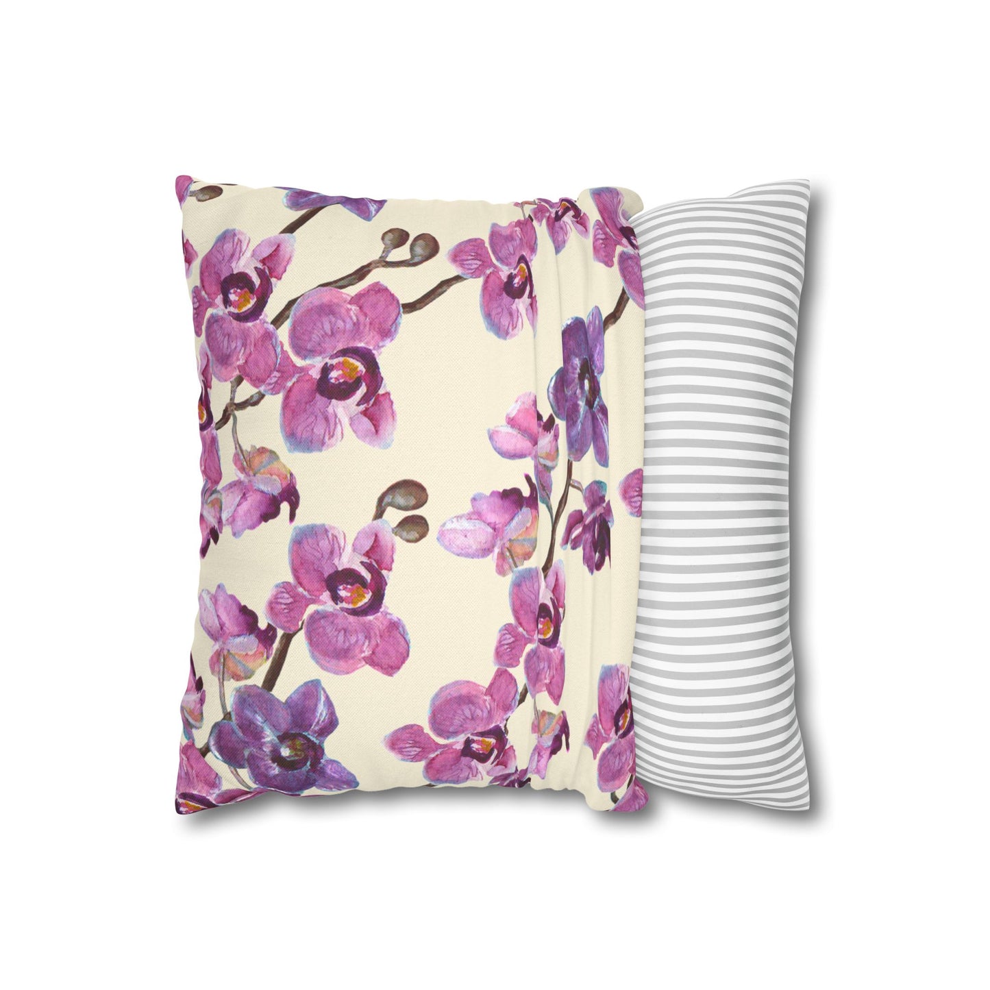 Vanilla Orchid Printed Square Pillow Cover (no insert) - Multiple Sizes (14"x14", 16"x16", 18"x18", 20"x20"), Includes zipper closure