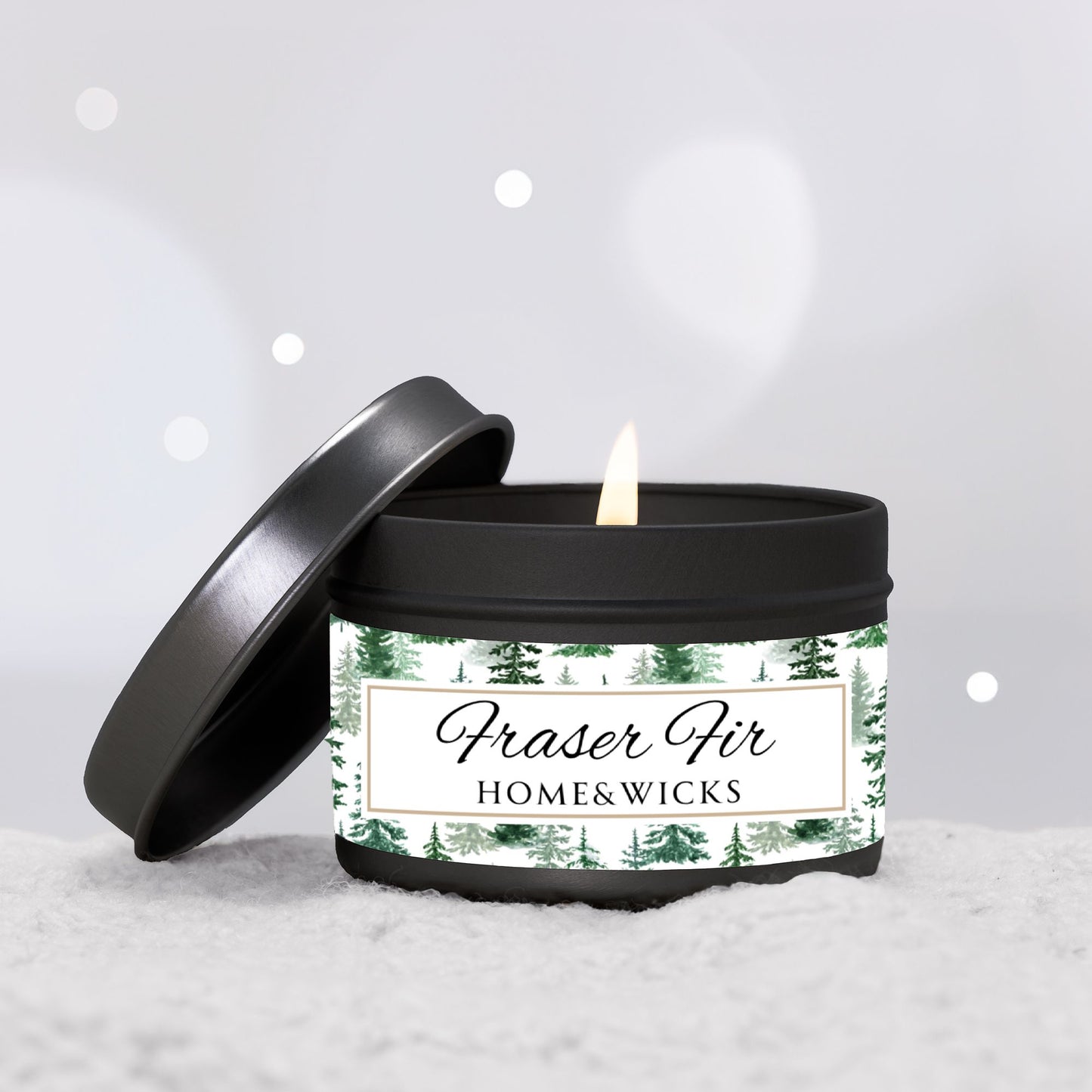 Fraser Fir Coconut Soy Wax Candle, 4 oz. Black Tin Jar with Lid - Christmas Candle, Holiday Decor, Winter Candle