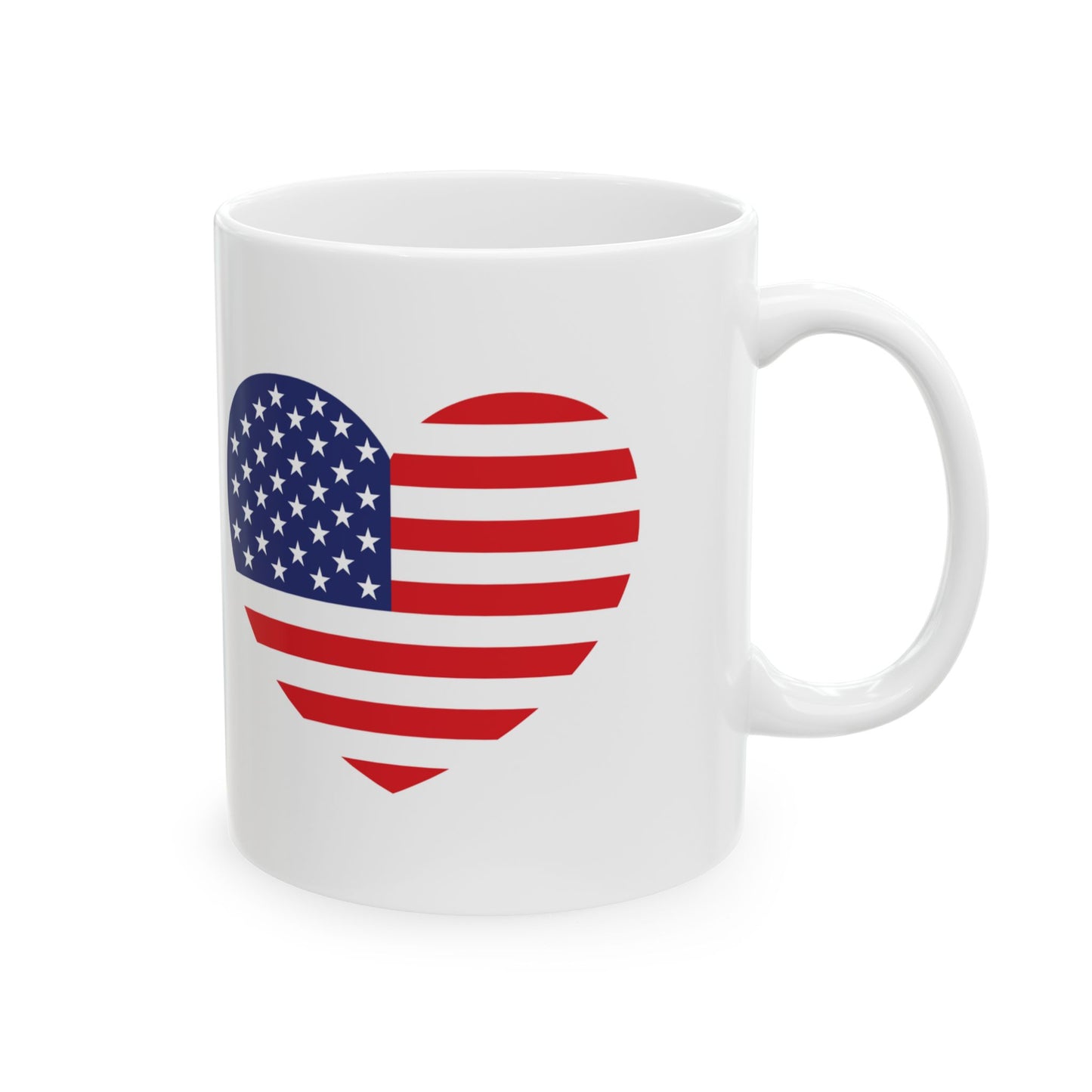 American Flag Heart Mug - 11 oz. & 15 oz. size options - Patriotic Heart Ceramic Mug, Independence Day Gift, Patriotic Coffee Cup, Love USA Drinkware