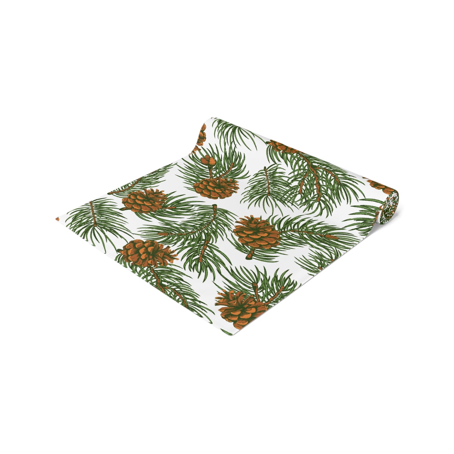 Needles & Cones Table Runner - 16" x 72" or 16" x 90" Size Options - Christmas Table Runner, Winter Table Decor, Holiday Table Runner - Cotton Twill or Polyester choices