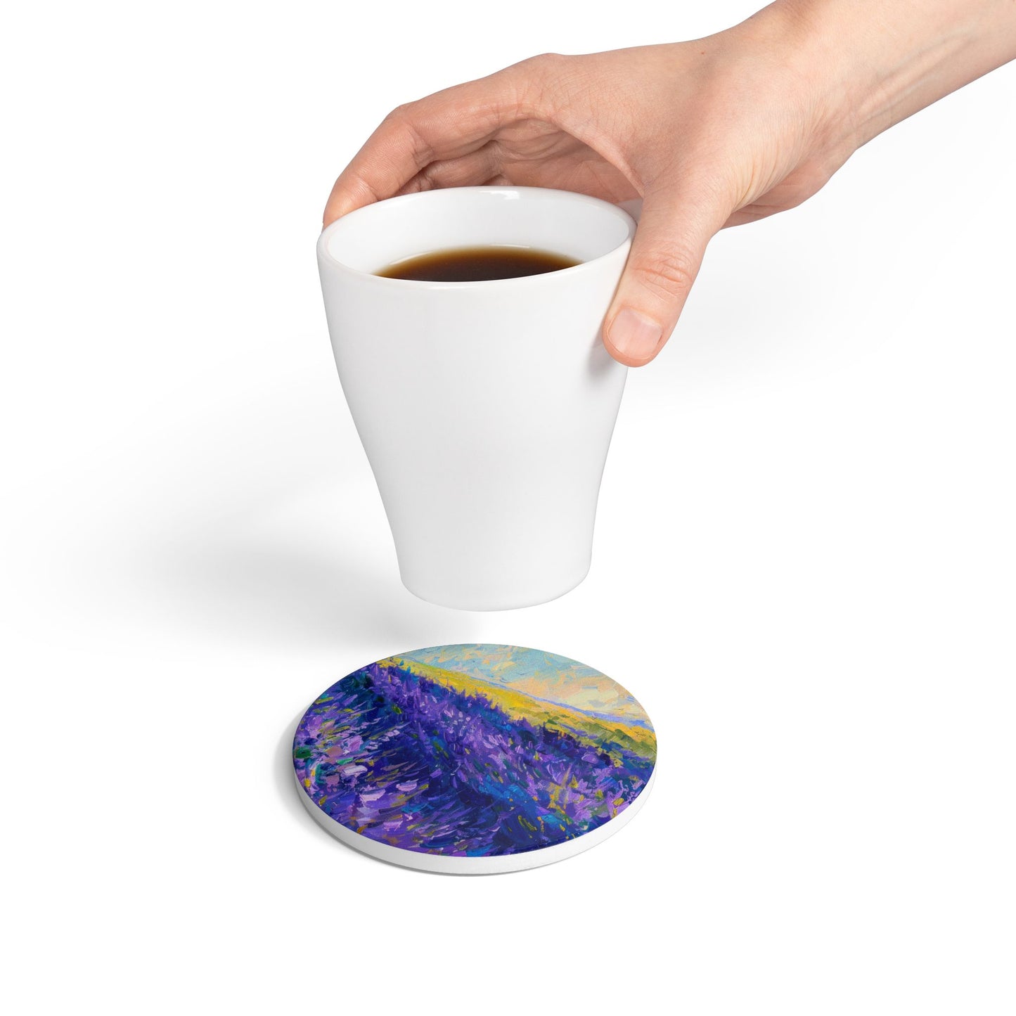 Lavender Fields - Ceramic Tile Coaster, Cork Backed - Round or Square Size Choices, Perfect for Home Decor & Gifts - Priced per coaster