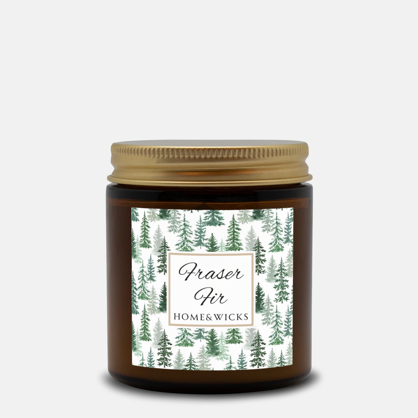 Fraser Fir Coconut Apricot Wax Candle, 4 oz. Amber Jar with Gold Lid, Cotton Wick - Christmas Candle, Holiday Decor, Winter Candle