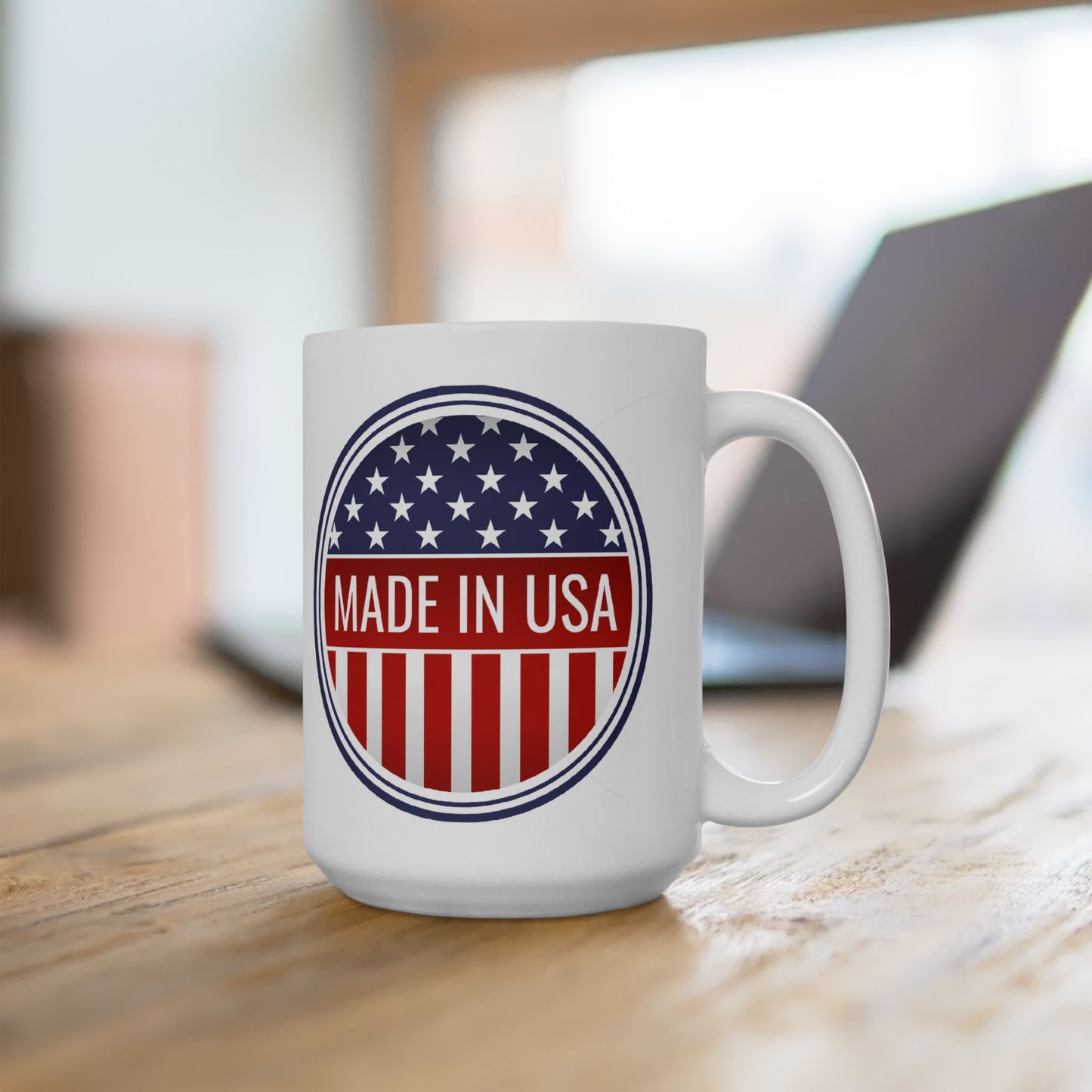 Made in USA Mug - 11 oz. & 15 oz. size options - Patriotic Ceramic Mug, Independence Day Gift, American Flag Coffee Cup, USA Drinkware