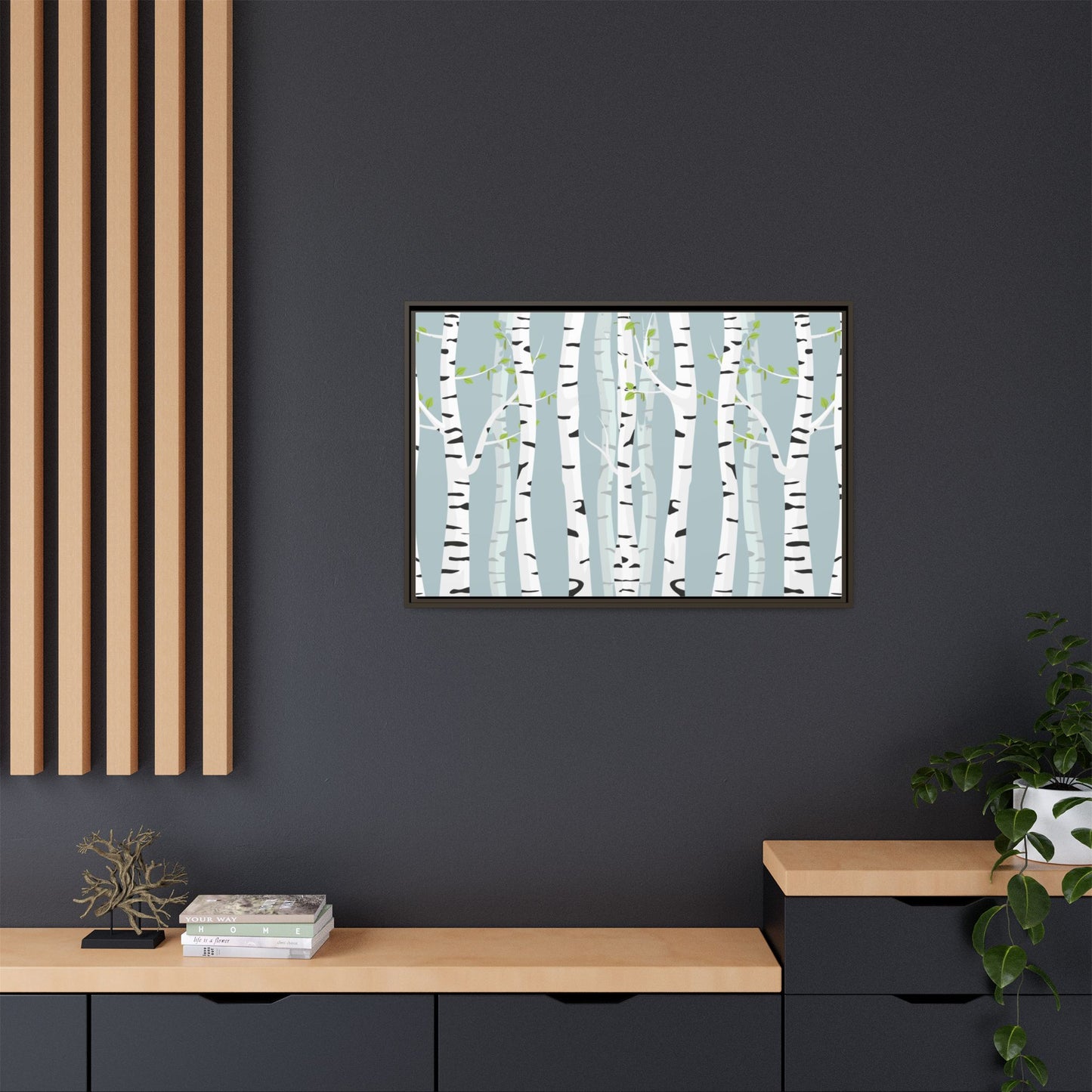 White Birch Framed Matte Canvas Art - Multiple Frame Colors & Size Options