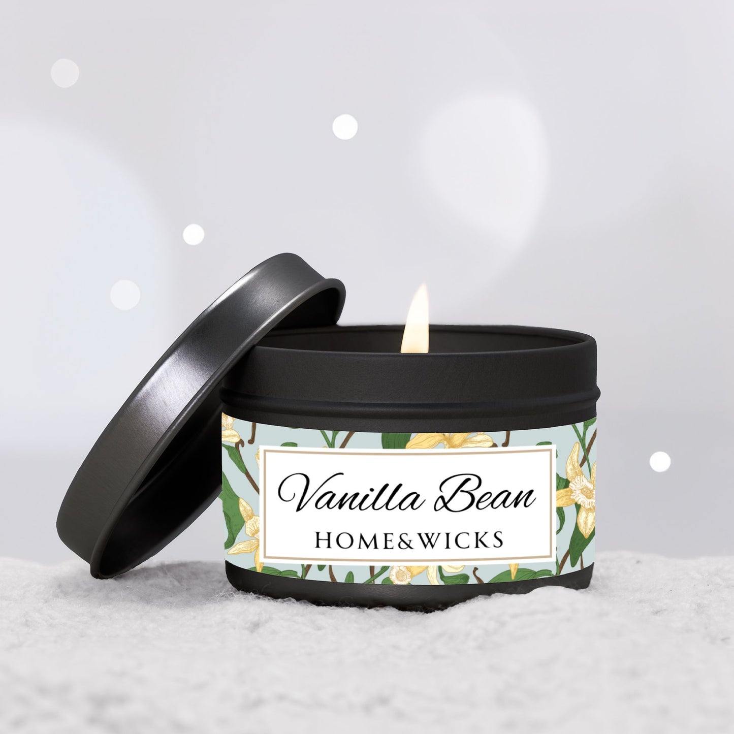 Vanilla Bean Coconut Soy Wax Candle, 4 oz. Black Tin Jar with Lid - Relaxing Vanilla Candle, Gift for Her, Vanilla Aromatherapy