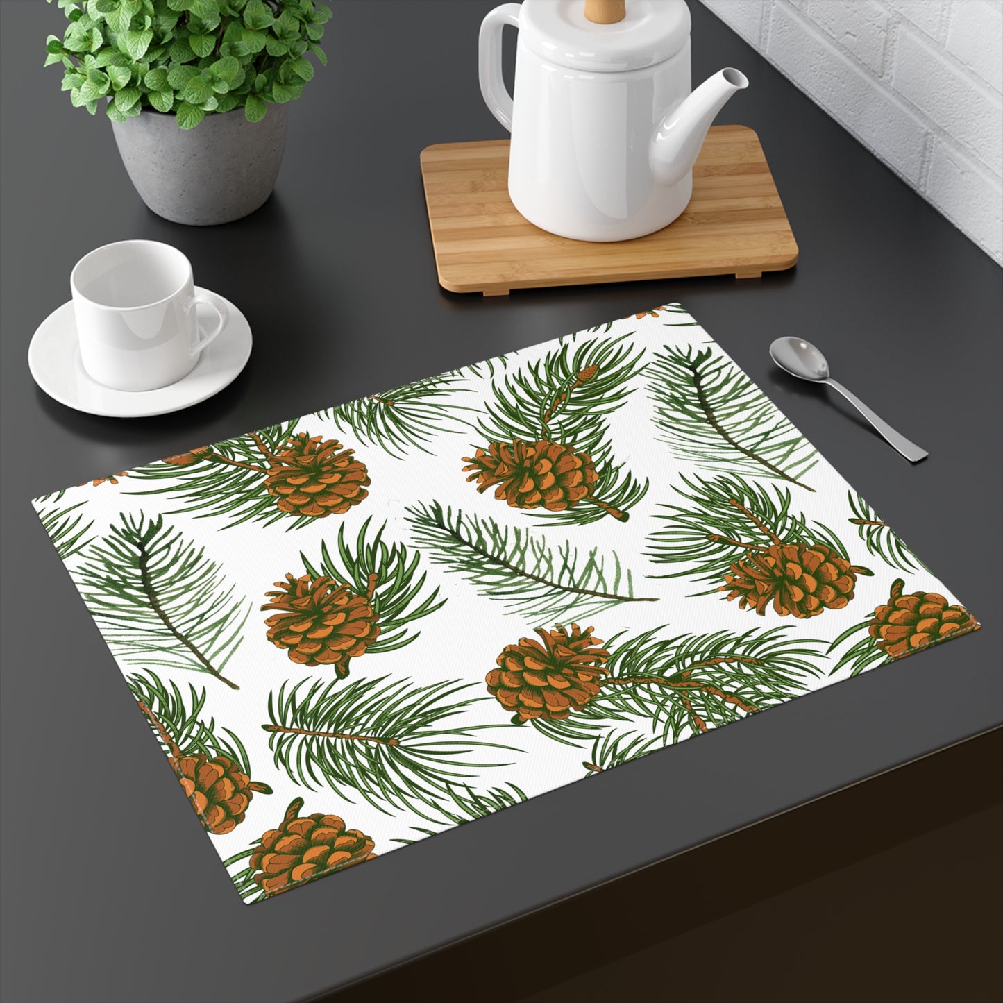 Needles & Cones Placemat - 18" × 14" Cotton Twill - Holiday and Christmas Placemats - 1 count