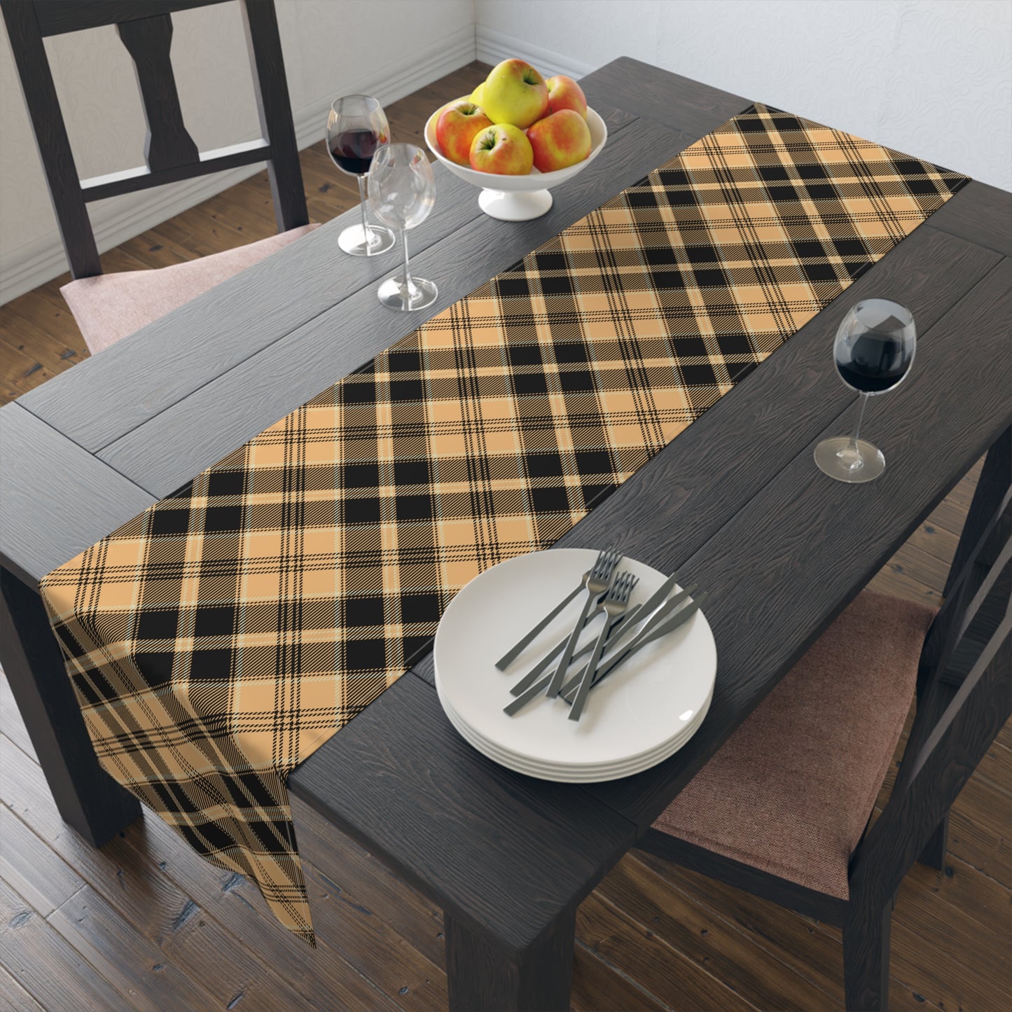 Halloween Plaid Table Runner 16" x 72" or 16" x 90" Sizes - Halloween Dining Decor, Holiday Table Decor, Fall Autumn Table Runner, Halloween Table Runner - Cotton Twill or Polyester choices