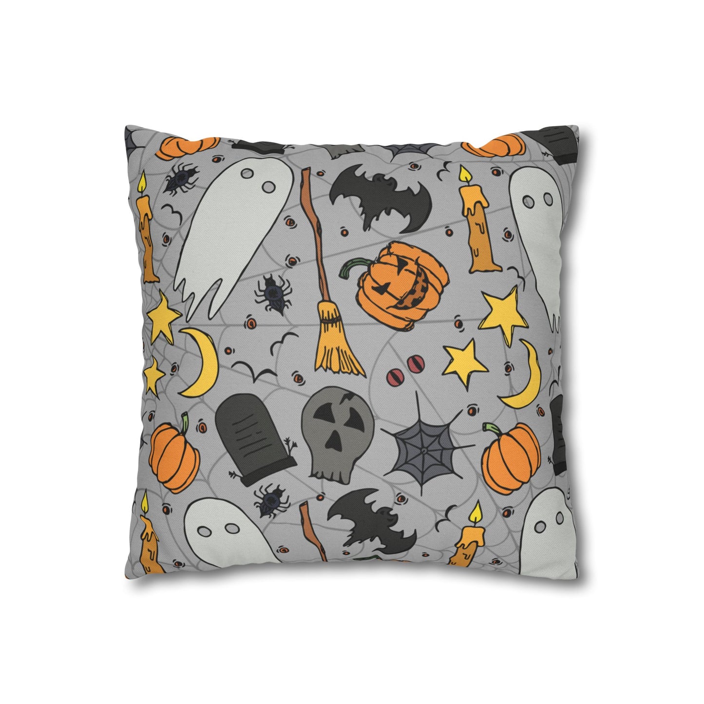 Halloween Fun Printed Square Pillow Cover (no insert) - Multiple Sizes (14"x14", 16"x16", 18"x18", 20"x20"), Includes insert and zipper closure - Halloween Ghosts Decorative Pillowcase, Spooky Home Decor, Halloween Accent Throw Pillowcase