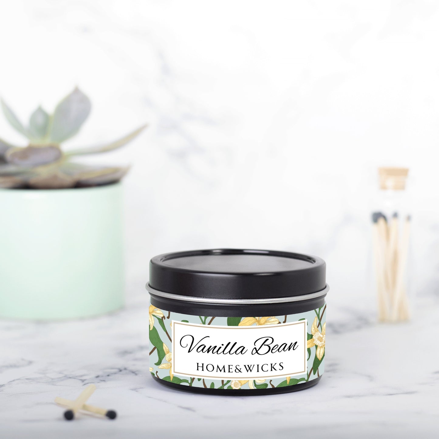 Vanilla Bean Coconut Soy Wax Candle, 4 oz. Black Tin Jar with Lid - Relaxing Vanilla Candle, Gift for Her, Vanilla Aromatherapy