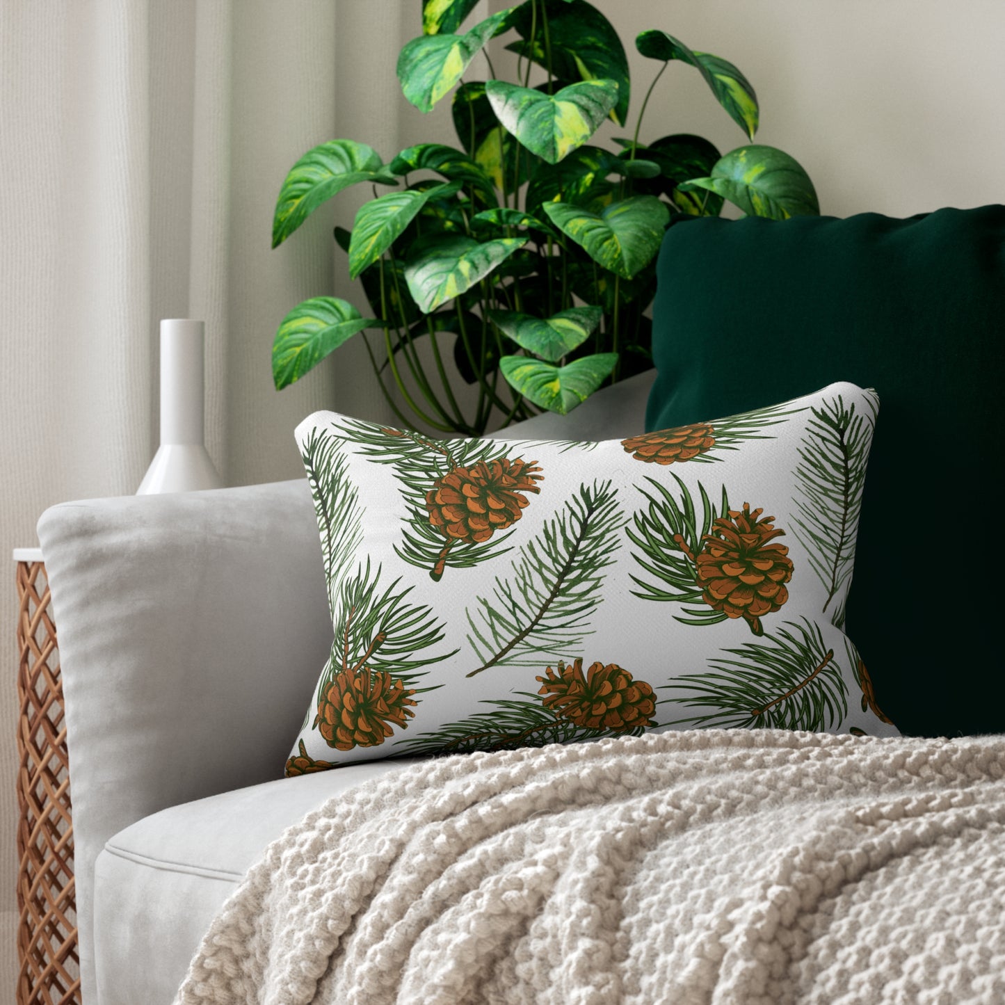 Needles & Cones Printed Lumbar Pillow with Insert (20" x 14") - Includes insert and zipper closure
