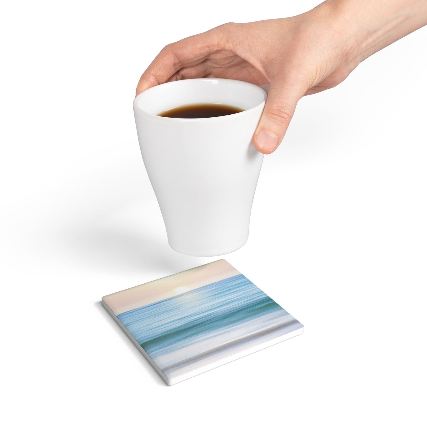 Coastal Cottage Sunset - Ceramic Tile Coaster, Cork Backed - Round or Square Size Choices, Perfect for Coastal Home Decor & Gifts - Priced per coaster